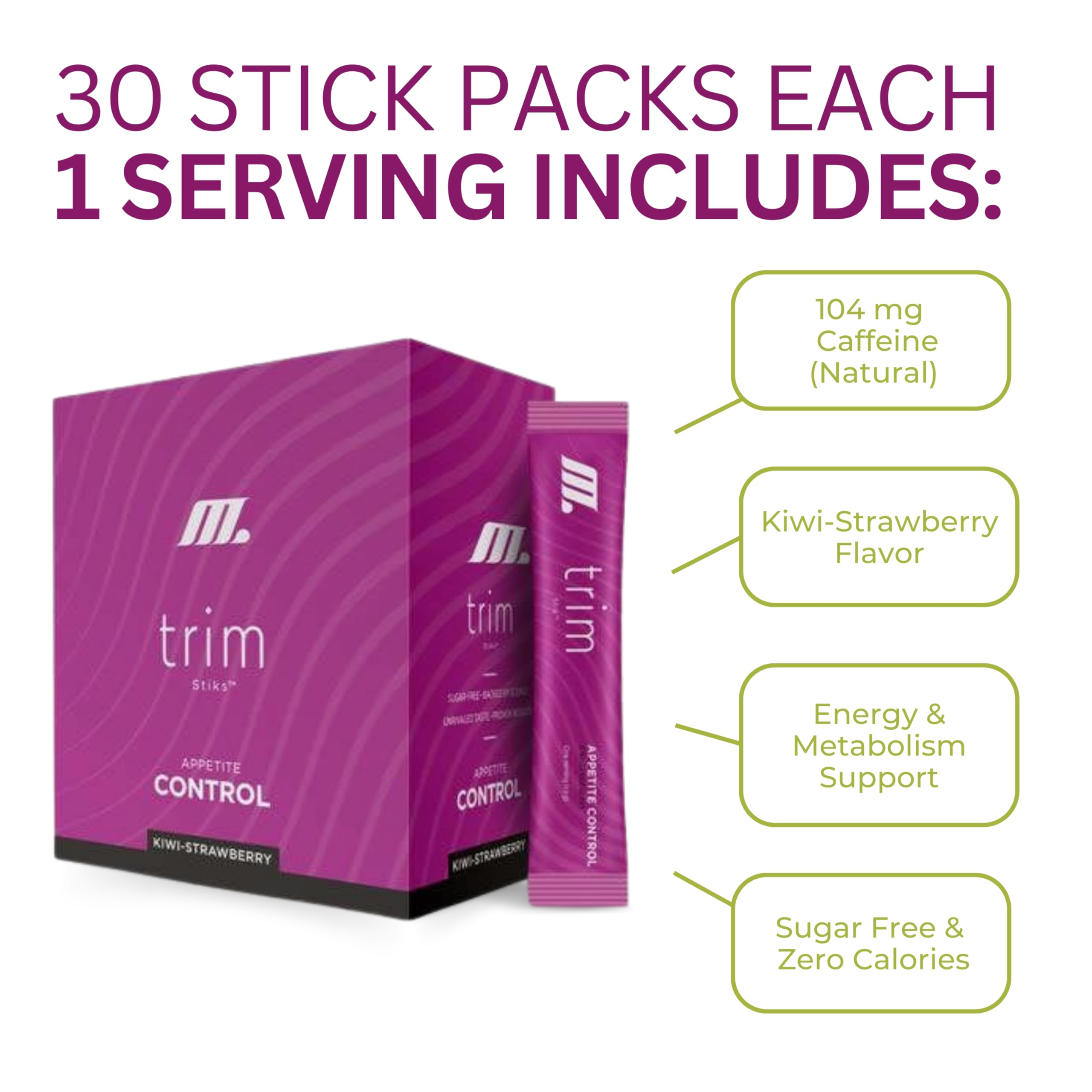 TRIM Stik, Appetite Control, Delicious Kiwi Strawberry beverage, low-calorie, 30 ct Youngevity uk supplements