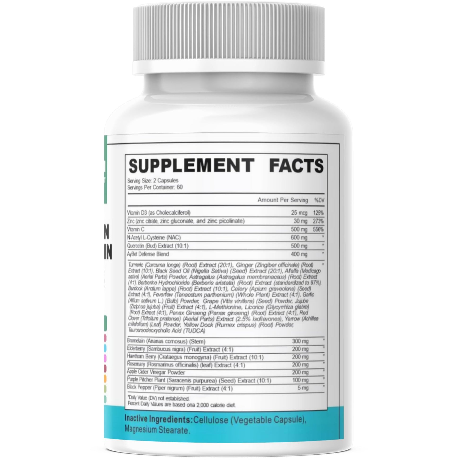 NAC-n-acetyl cysteine- Quercetin Zinc Bromelain Supplement | Extra Strength with Vit C, D3, Apple Cider Vinegar, Elderberry, Hawthorn Berry, Turmeric | Immune Support|120 Vegan Capsules | USDA Organic AyBet uk supplements