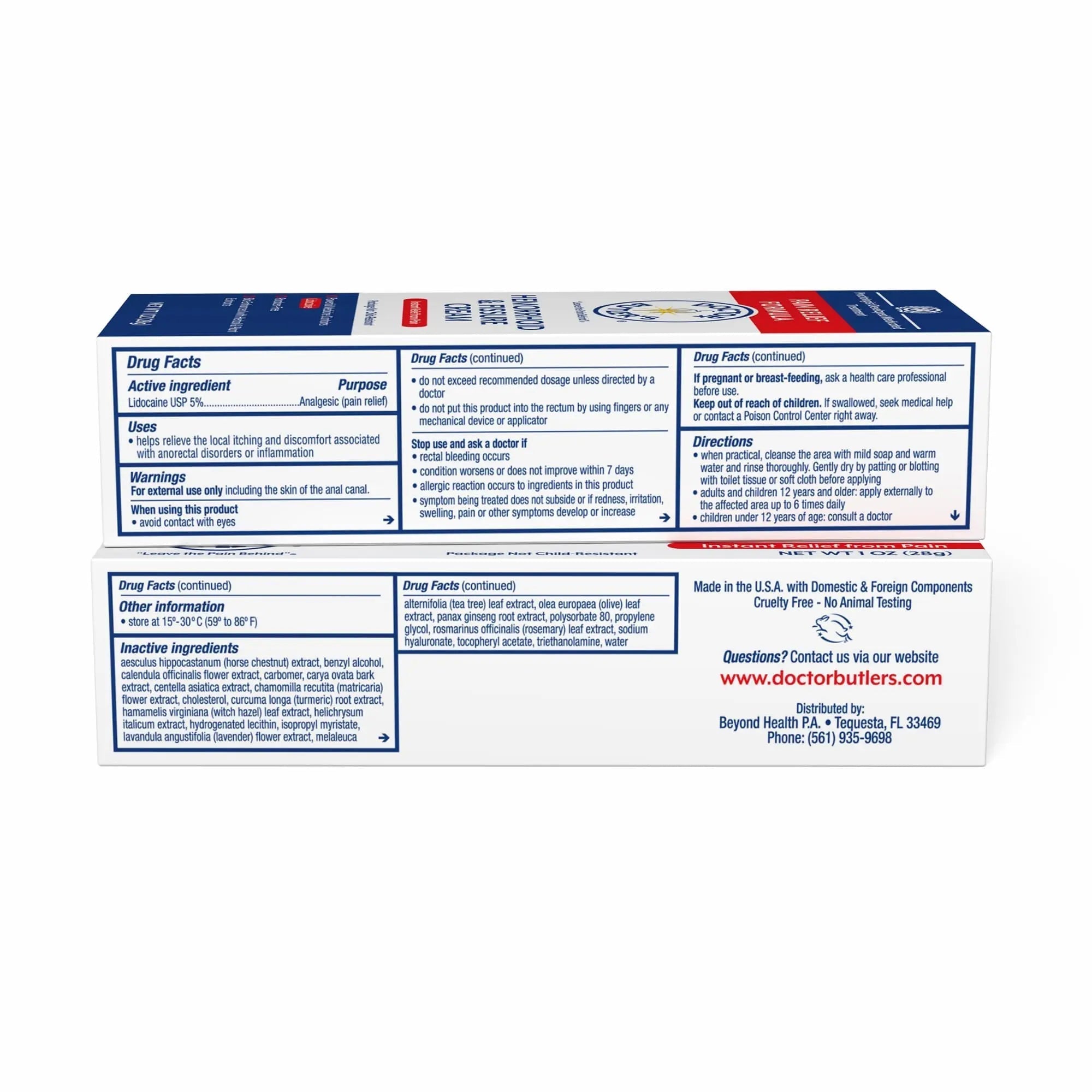 Doctor Butler's Hemorrhoid & Fissure Cream – Instant Pain Relief Hemorrhoid Treatment with Lidocaine, Fast Acting Hemorrhoid Cream for Relief from External Itching and Burning (1 oz.) Doctor Butler's uk supplements