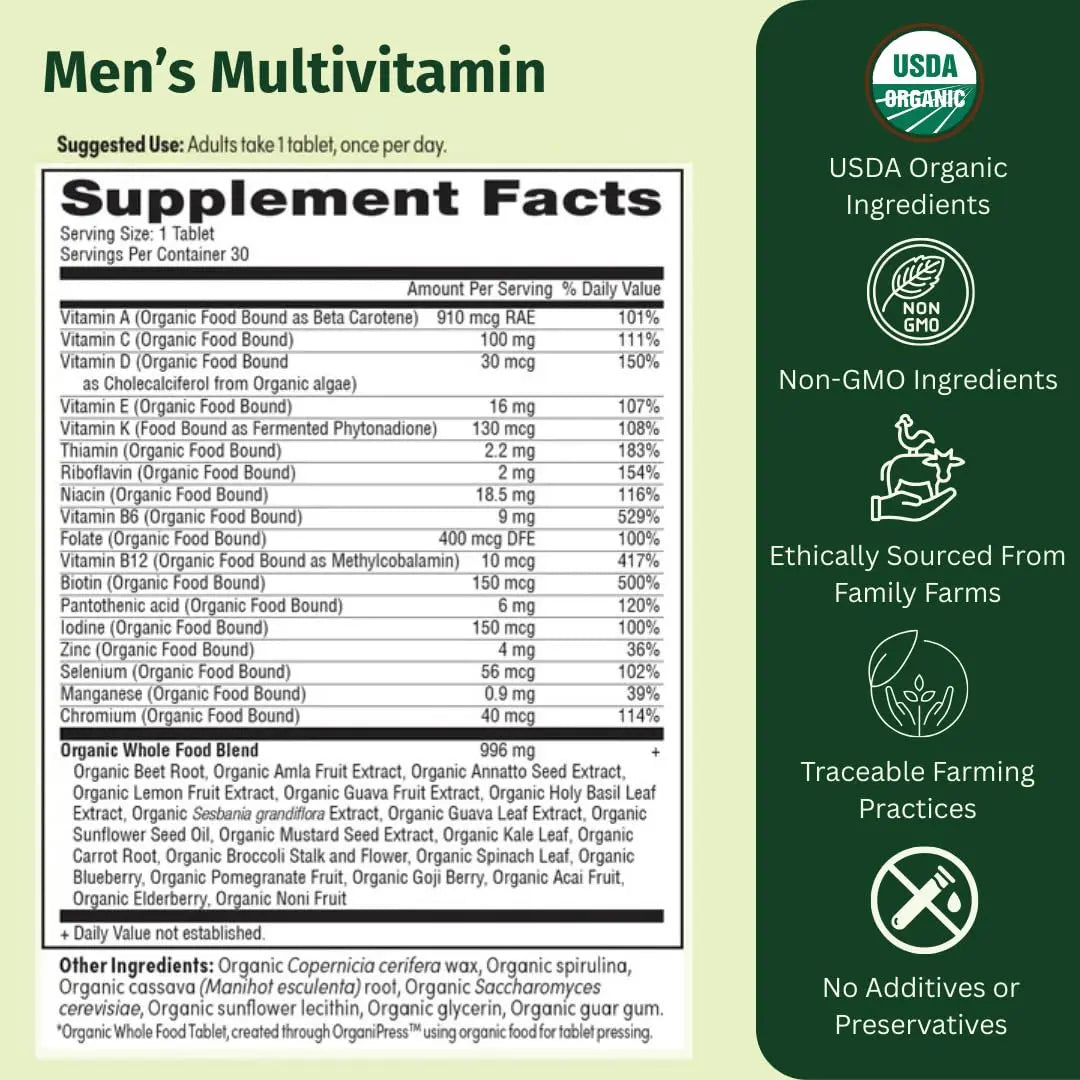 EarthFirst Organic Men’s Multi Once Daily, Whole-Food Multivitamin with 19 Vitamins & Minerals for Energy, Heart, Bone Strength EarthFirst Organic uk supplements