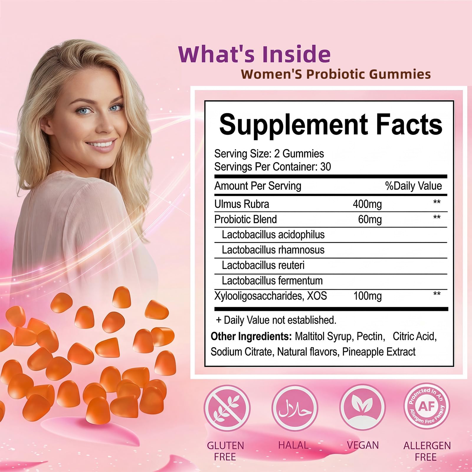 Premium Feminine Balance Gummies for Women - 60 Gummies, Hawaiian Pineapple Flavor - with Probiotics & Vitamin C - Supports Feminine Wellness & Healthy Balance - Gluten Free, Vegan（30 Servings）（Q2） QZQHUA uk supplements