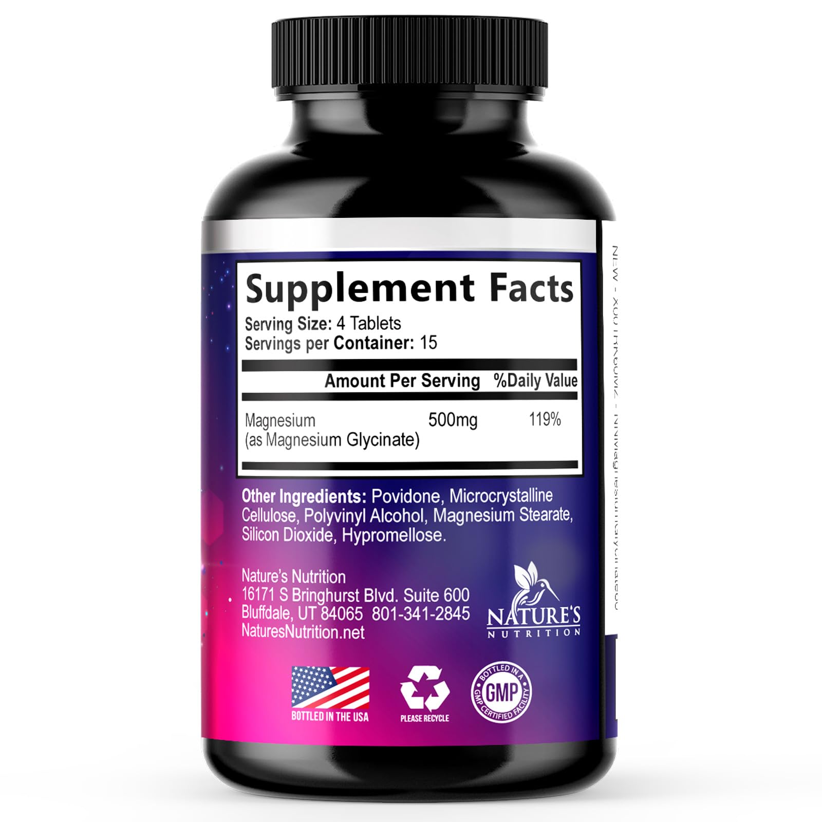 Magnesium Glycinate Supplement - 500mg Magnesium Per Serving - 100% Chelated & Purified - Supports Sleep, Heart Health, & Muscle Strength - Best Absorption Magnesium, Bottled in USA - 60 Tablets Nature's Nutrition uk supplements