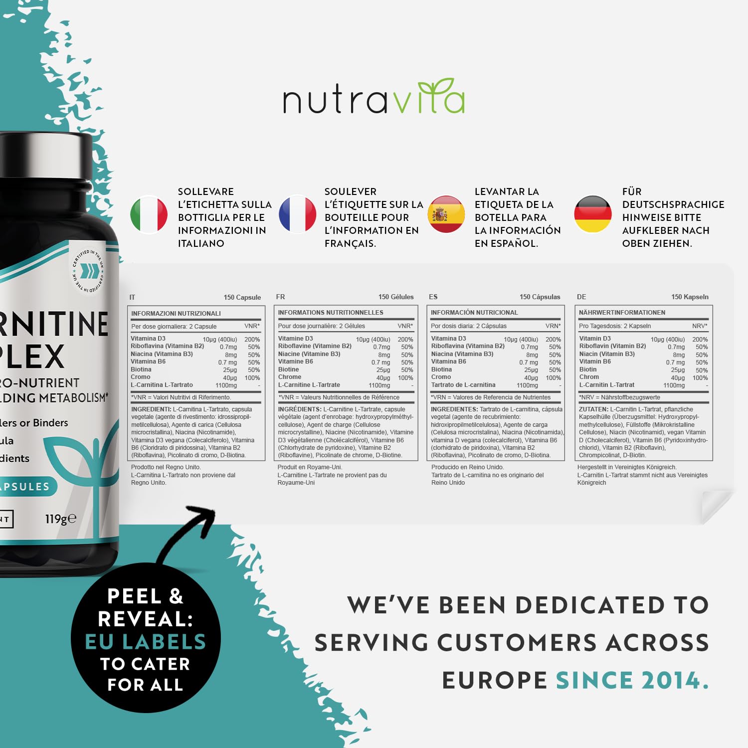 L-Carnitine Complex - High Strength Capsules with Added Riboflavin, Biotin, Chromium Nutravita uk supplements