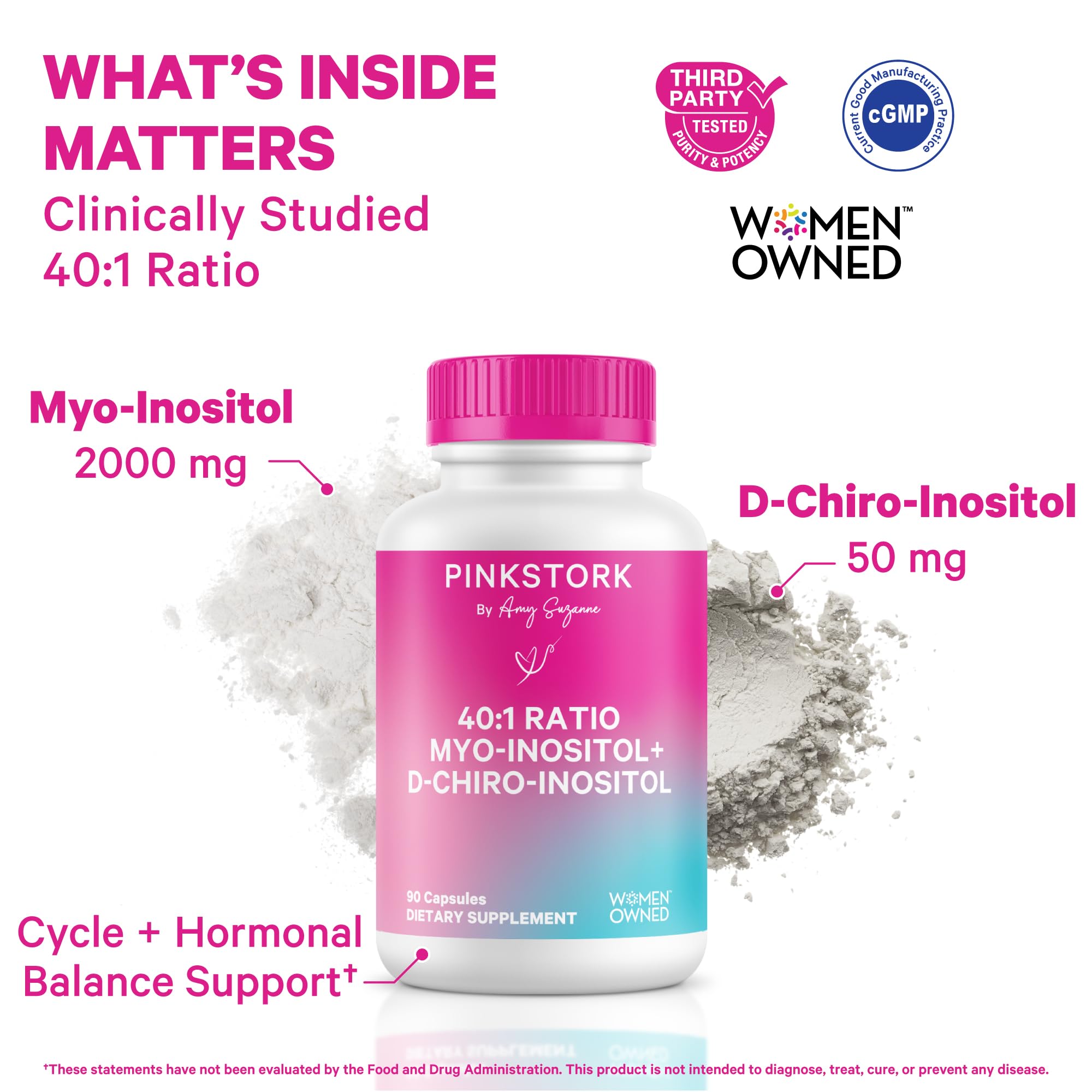 Pink Stork Myo-Inositol & D-Chiro Inositol Supplement - Hormonal Balance for Women - Ovarian Support - 40:1 Ratio - Fertility Supplements for Women - 180 Capsules, 2 Month Supply Pink Stork uk supplements