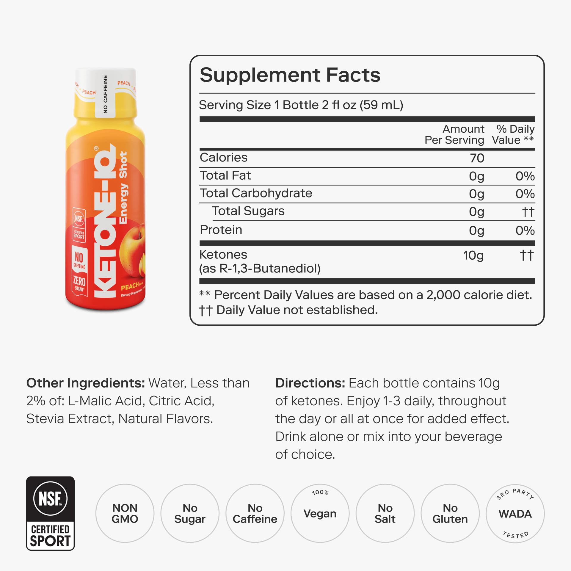 Ketone-IQ No Caffeine Performance Energy Shots – Ketone Fuel for Focus & Endurance, Metabolism Support, 10g Ketones, 24 Pack (Peach) Ketone-IQ uk supplements