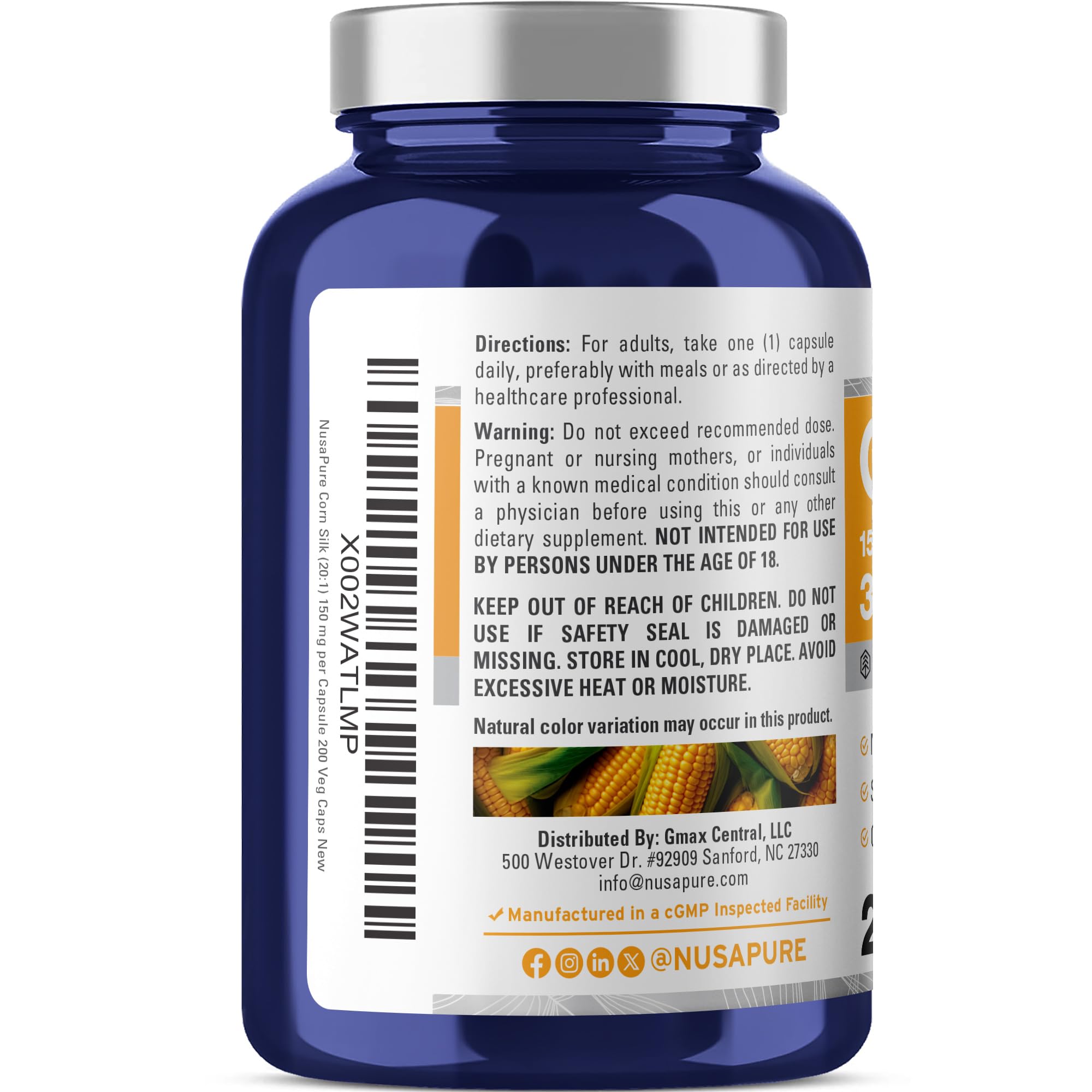 NusaPure Corn Silk Extract 3,000 mg per Caps - 200 Veggie Caps (100% Vegetarian, Non-GMO, Extract 20:1, Vegan) NusaPure uk supplements