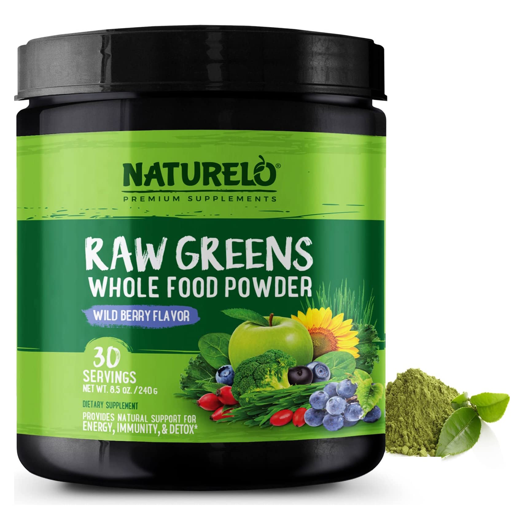 NATURELO Raw Greens Superfood Powder - Wild Berry Flavor - Boost Ener NATURELO uk supplements
