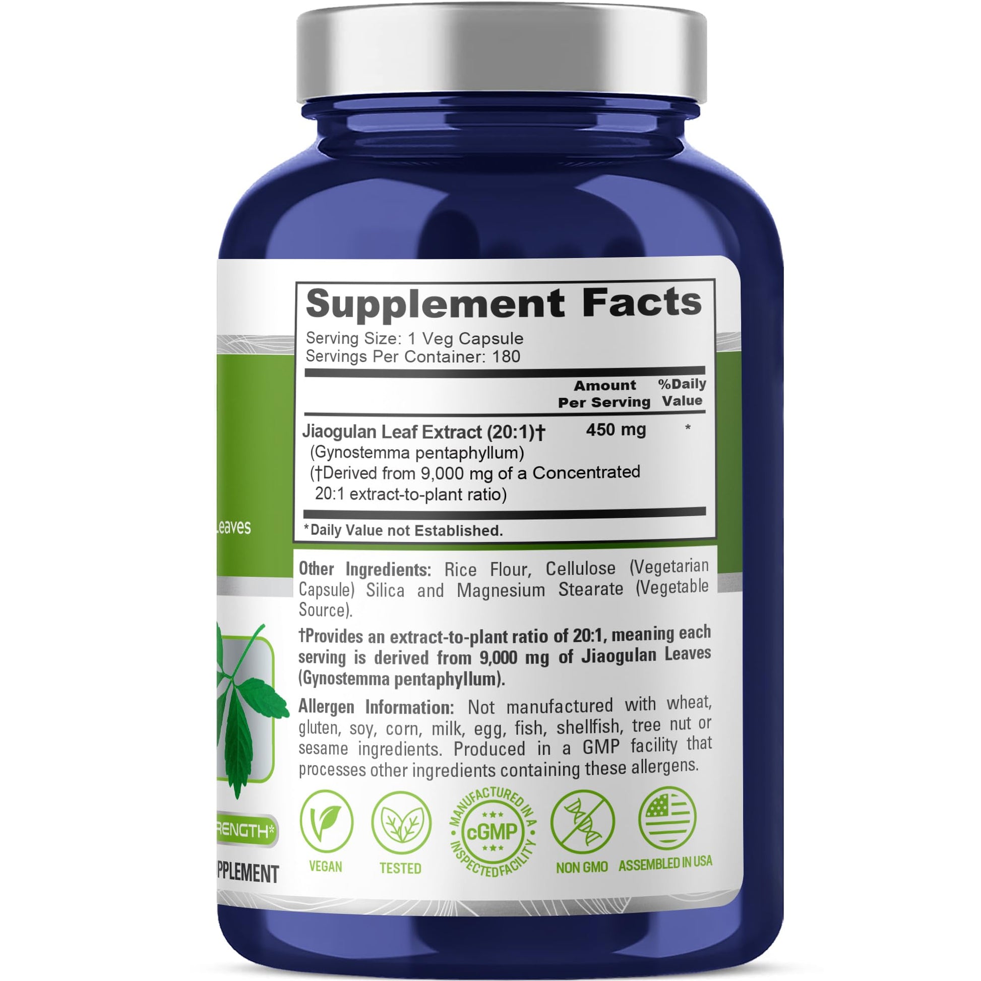 NusaPure Jiaogulan 20:1 Extract, 450 mg Equivalent to 9,000mg 180 Veggie Capsules (Vegetarian, Non-GMO, Vegan) Gynostemma Pentaphyllum NusaPure uk supplements