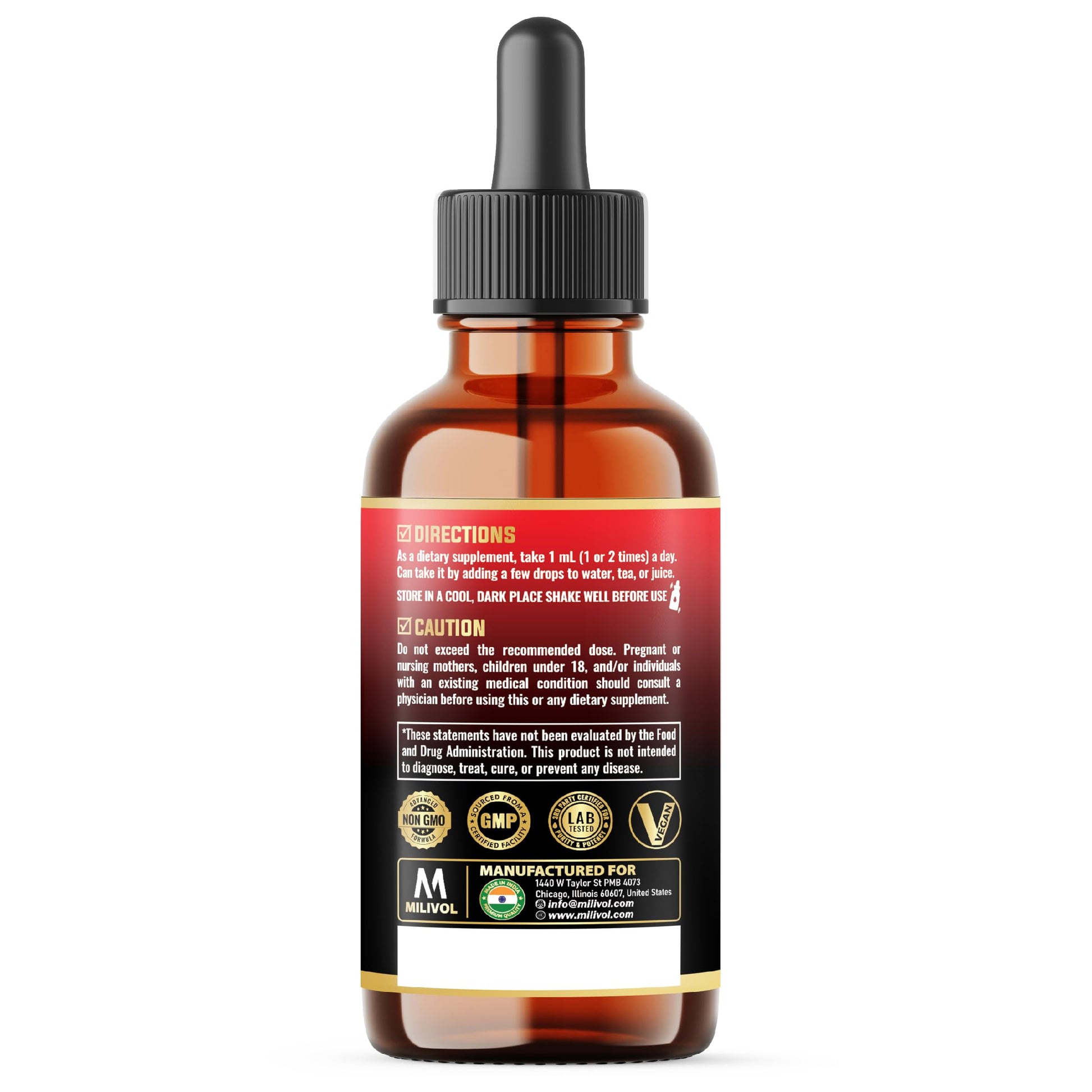 MILIVOL 5in1 NAD+ Liquid Drops w/Nicotinamide Riboside NR 900mg, Quercetin 500mg, Trans-resveratrol 500mg, Vitamin D3-C - Cellular Energy & Repair, Vitality, Healthy Aging - 1FL Oz - 1 Month Supply MILIVOL uk supplements