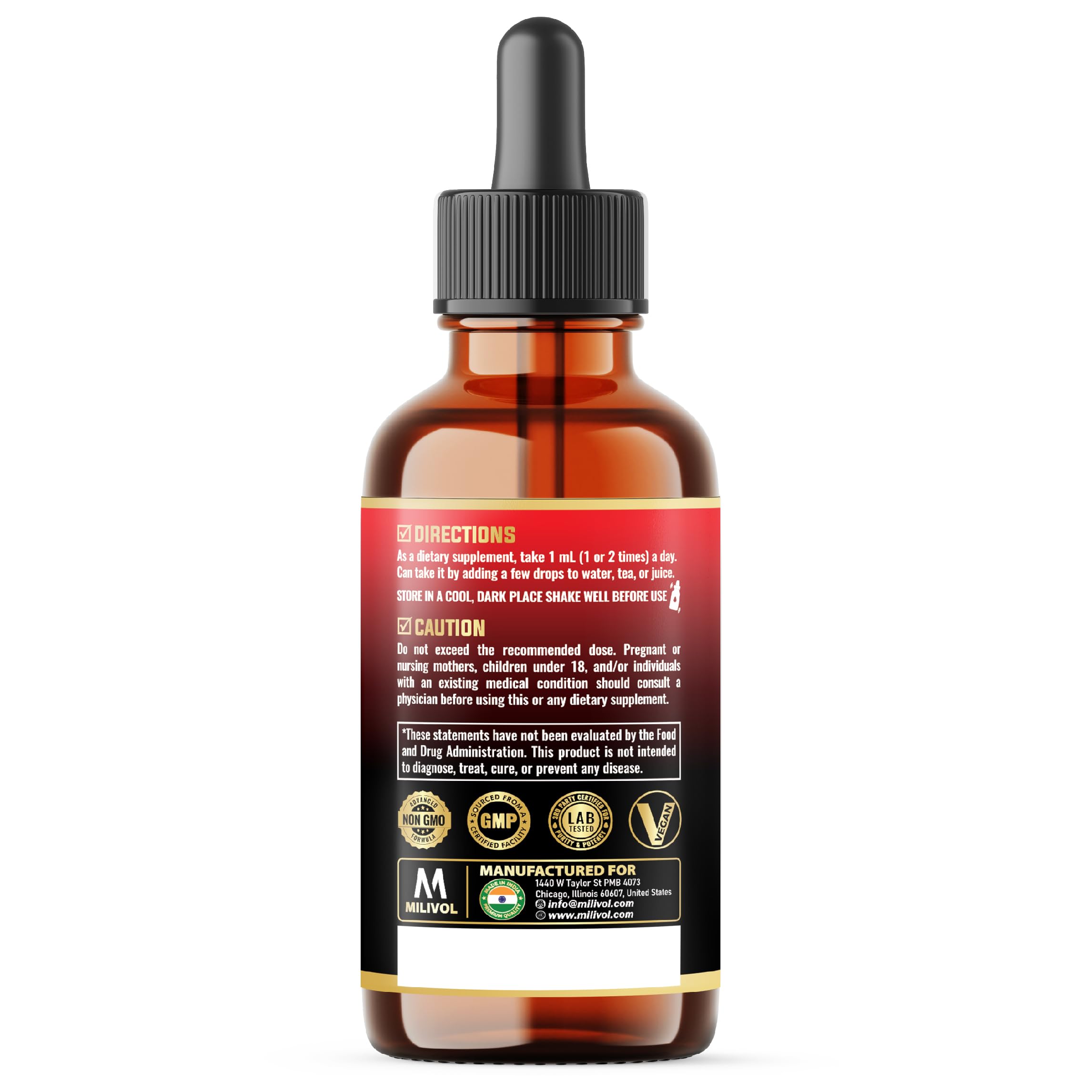 MILIVOL 5in1 NAD+ Liquid Drops w/Nicotinamide Riboside NR 900mg, Quercetin 500mg, Trans-resveratrol 500mg, Vitamin D3-C - Cellular Energy & Repair, Vitality, Healthy Aging - 1FL Oz - 1 Month Supply MILIVOL uk supplements