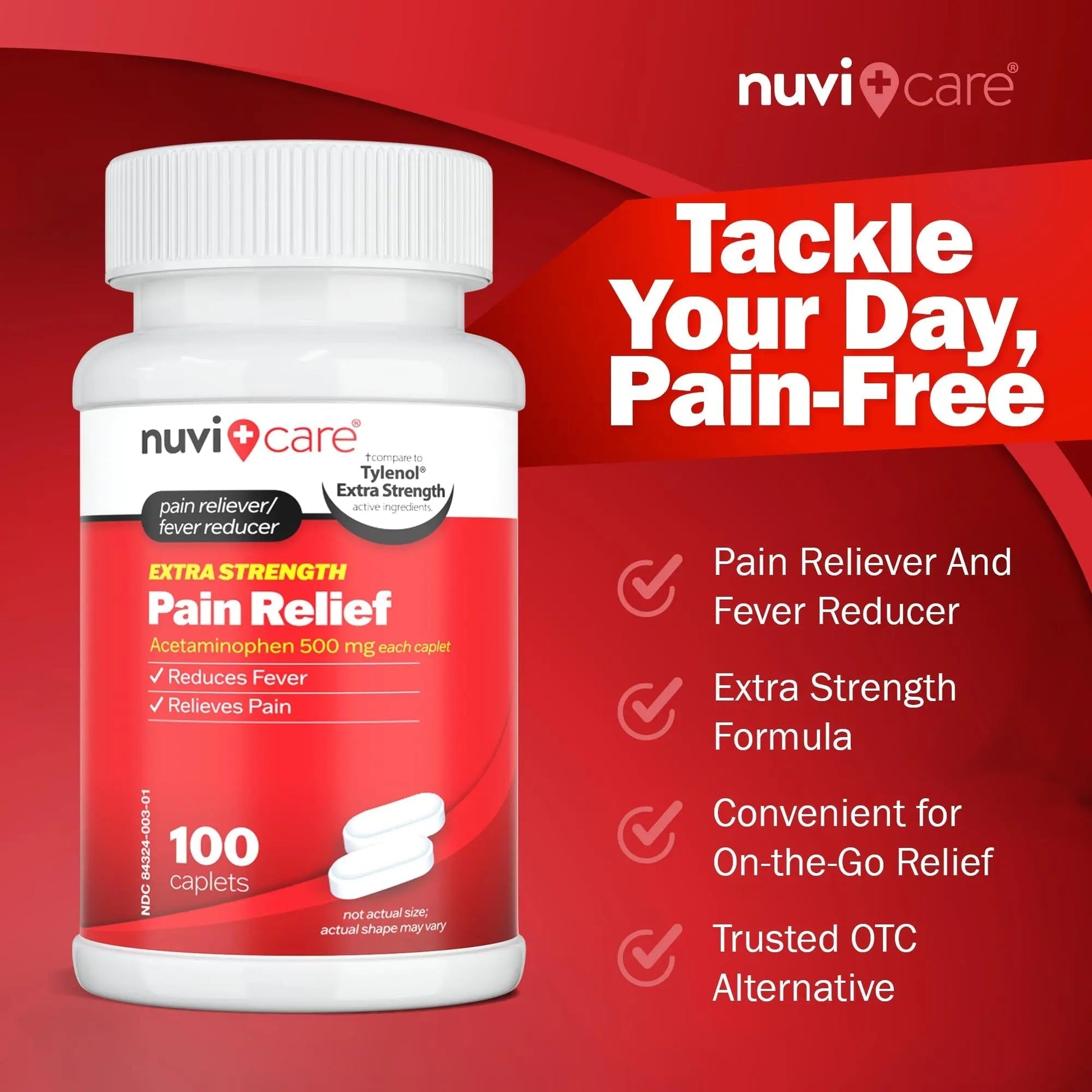 NUVICARE Acetaminophen 500mg Extra Strength Pain Relief - Compare to Tylenol Extra Strength Pain Reliever & Fever Reducer - 500mg Tablets for Adults for Headaches (100 Caplets) NUVICARE uk supplements