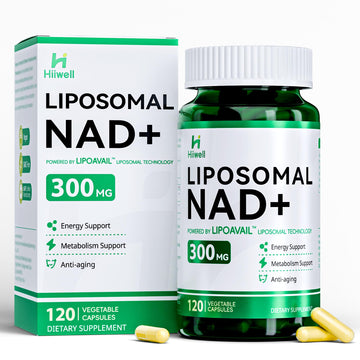 Liposomal NAD Supplement 300mg + Trans-Resveratrol & Quercetin, Energy & Anti-Aging Support, Boost NAD+ Levels - Vegan, Pure NAD Resveratrol Supplement for Women & Men, 120 Capsules Hiiwell uk supplements