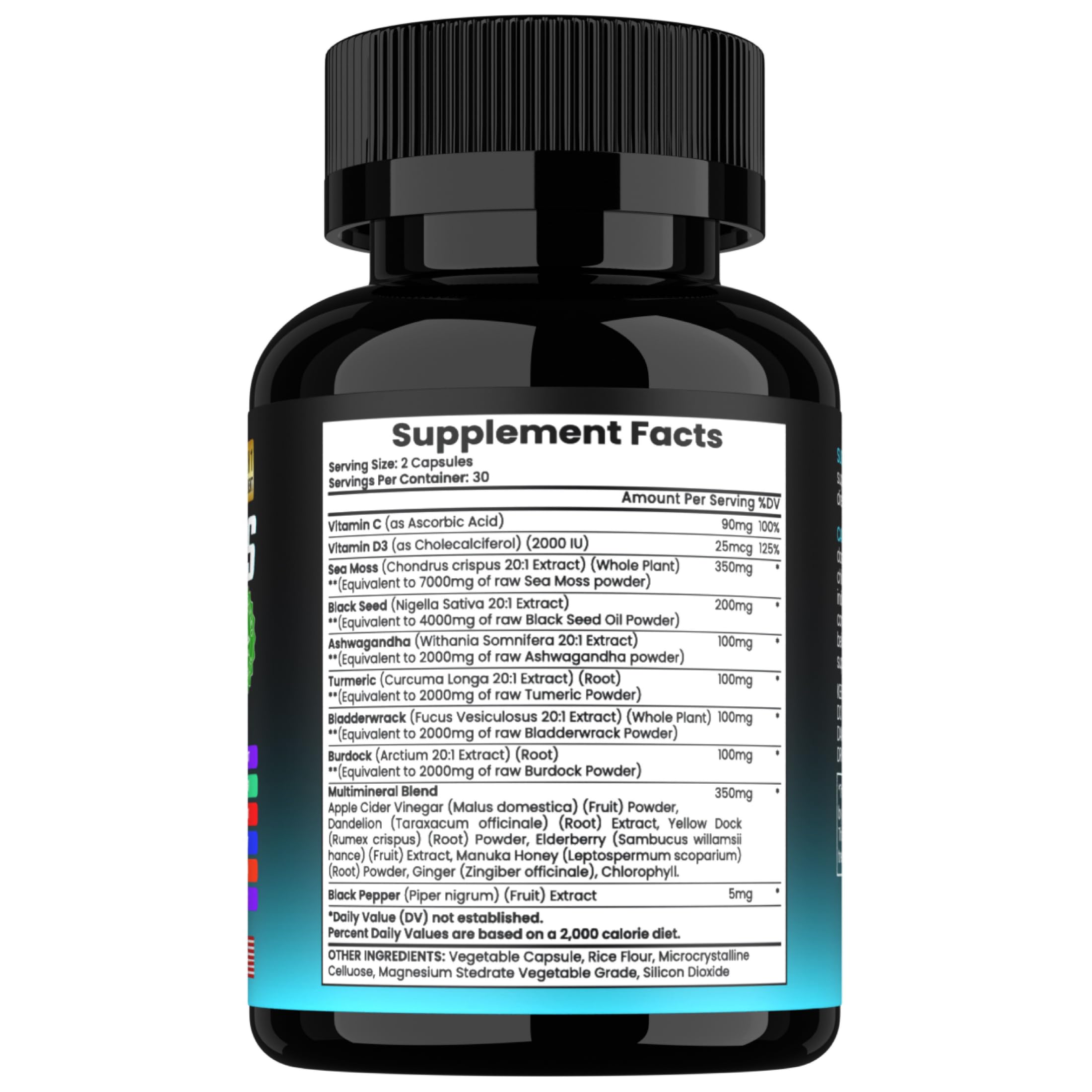 TM NATURALS Sea Moss with Black Seed Oil, Vitamin C, Ashwagandha and Turmeric for Immune Support & Energy - 60 Vegan Capsules + Free Pill Box TM NATURALS uk supplements