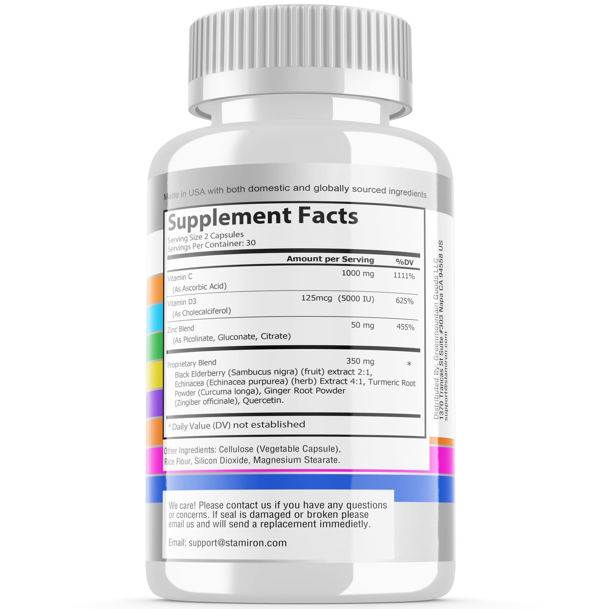 8 in 1 Immune Support with Quercetin Zinc 50mg Vitamin C 1000mg Vitamin D3 5000 IU and Elderberry Echinacea Ginger for Adults Kids - VIT D Supplement Veg Capsules Stamiron uk supplements