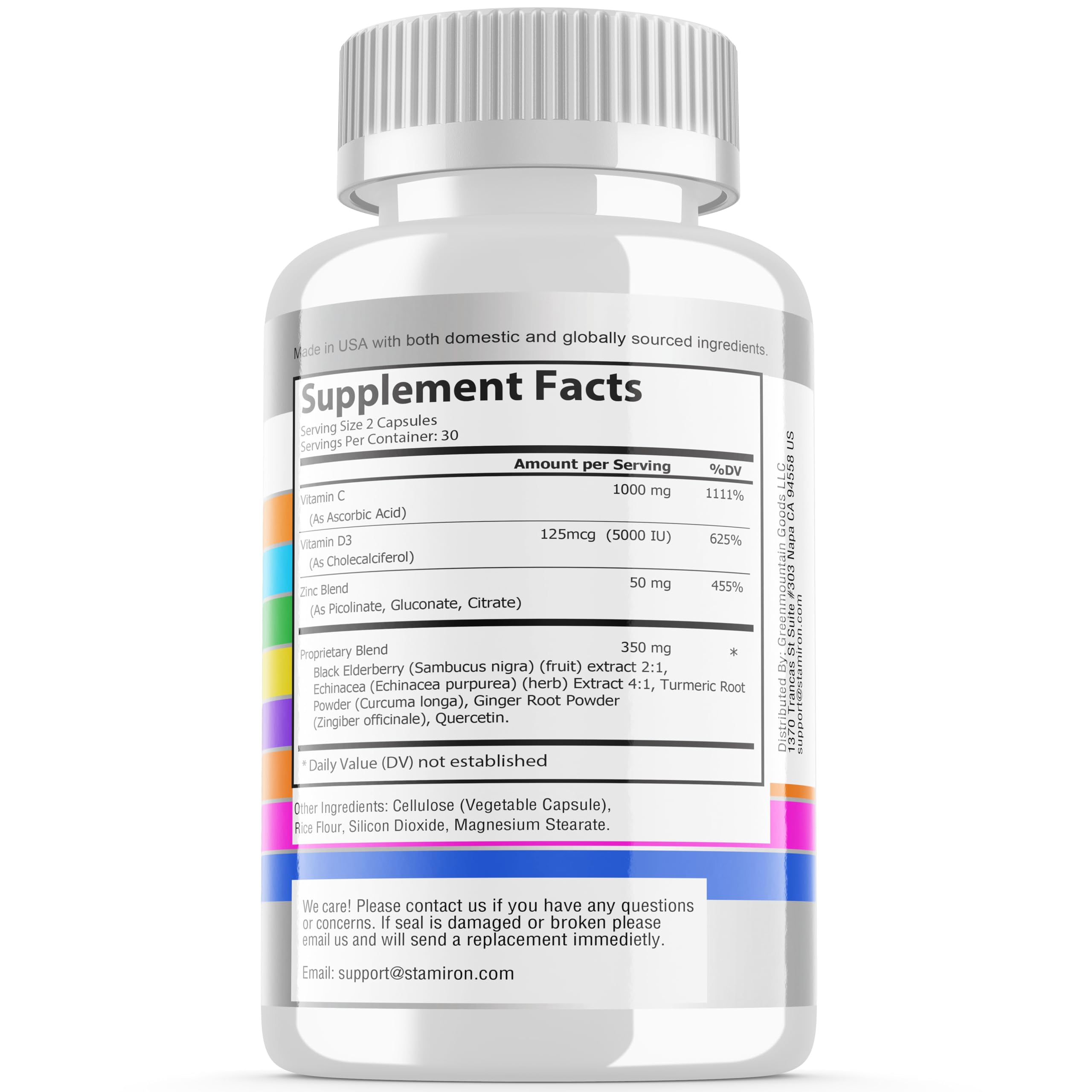 8 in 1 Immune Support with Quercetin Zinc 50mg Vitamin C 1000mg Vitamin D3 5000 IU and Elderberry Echinacea Ginger for Adults Kids - VIT D Supplement Veg Capsules Stamiron uk supplements