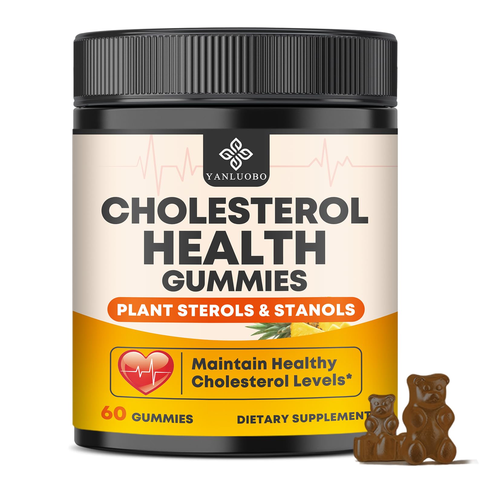 Cholesterol Supplements with 1200mg Plant Sterols & Stanols, Guggul, Bergamot, Red Yeast Rice, Cholesterol Complex Gummies Support Healthy Cholesterol Levels, Pineapple Flavor, 60 Counts YANLUOBO uk supplements