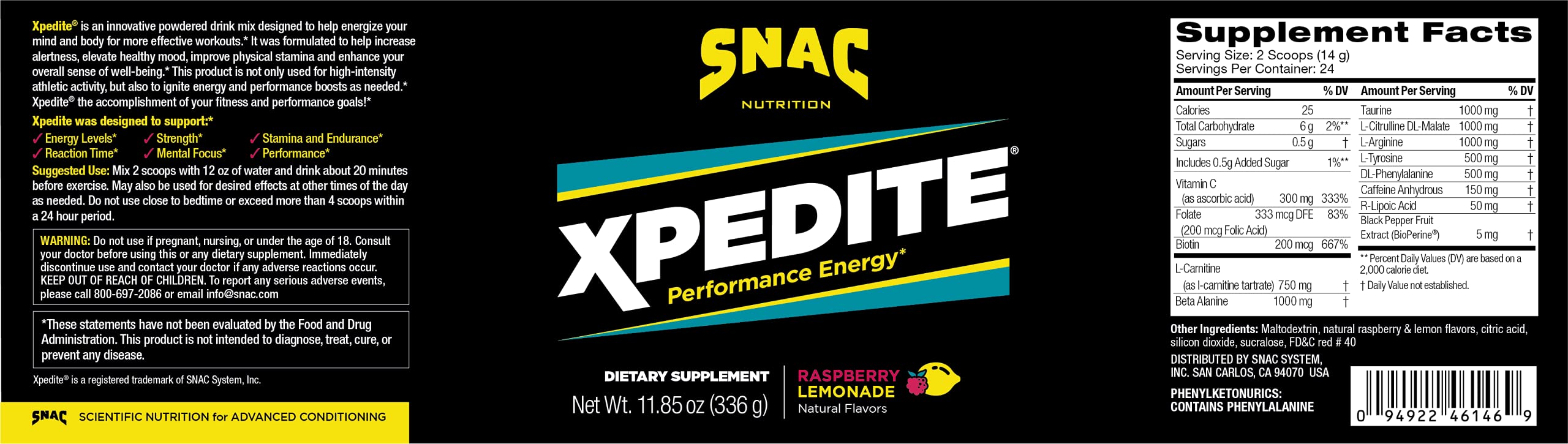 SNAC XPEDITE Preworkout Performance Energy Drink Supplement, Raspberry Lemonade SNAC uk supplements