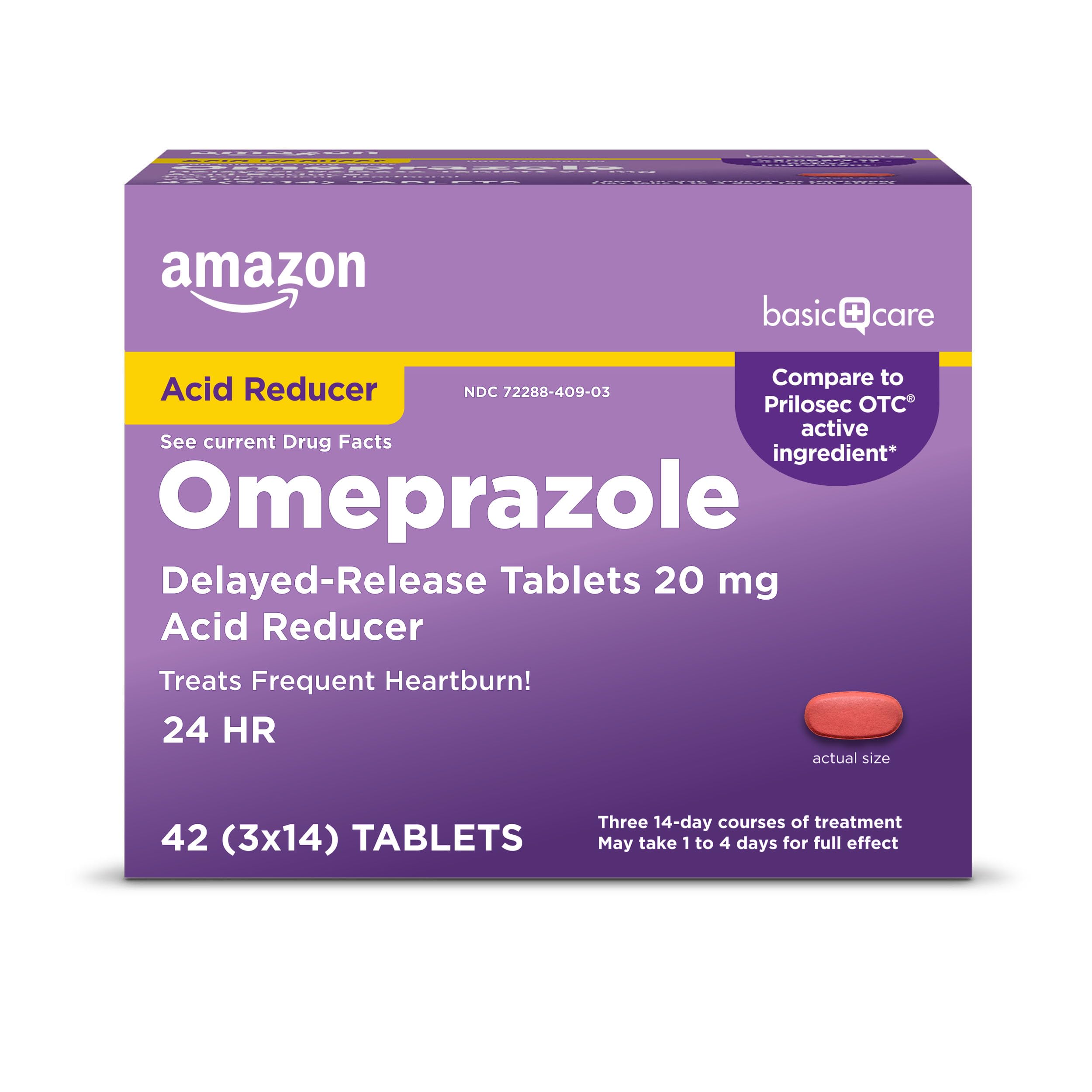 Amazon Basic Care Omeprazole Delayed Release Tablets 20 mg, Acid Reducer, treats frequent heartburn,, Cream, Regular, 42 Count (Pack of 1), 42 Count, Amazon Basic Care uk supplements