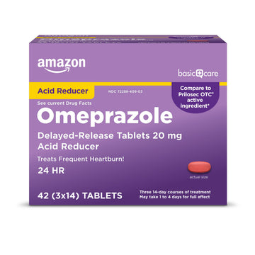 Amazon Basic Care Omeprazole Delayed Release Tablets 20 mg, Acid Reducer, treats frequent heartburn,, Cream, Regular, 42 Count (Pack of 1), 42 Count, Amazon Basic Care uk supplements