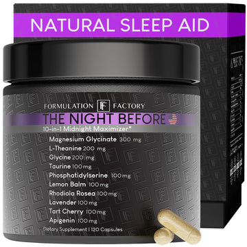The Night Before 10-in-1 Midnight Maximizer Sleep Aid, Stress Relief, Cognition, Relaxation, Recovery, Focus, Magnesium Glycinate, L-Theanine & More, (120 Capsules – 2 Month Supply) Formulation Factory uk supplements