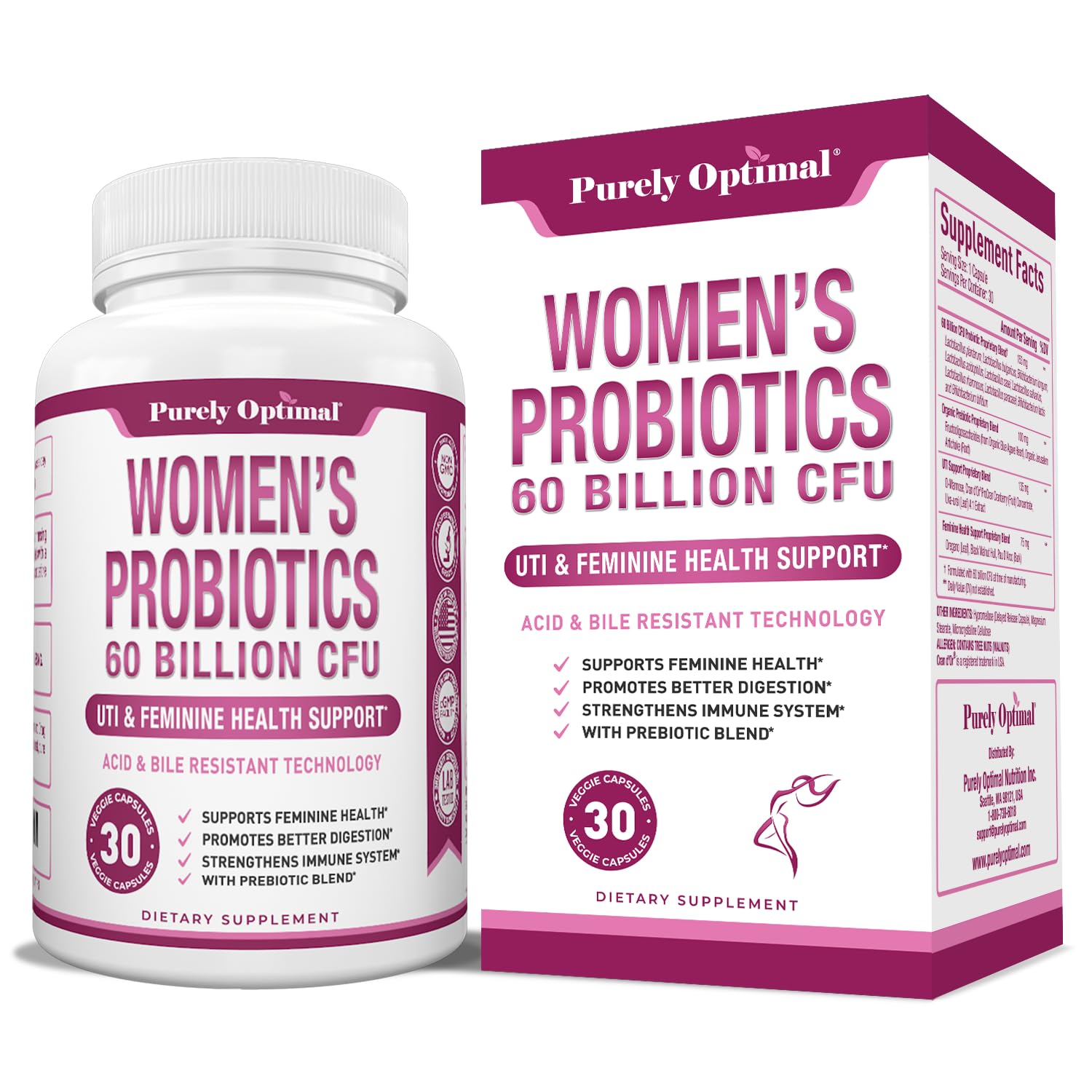 Premium Probiotics for Women - 60 Billion CFU, Dr. Formulated Prebiotics & Probiotics Purely Optimal uk supplements