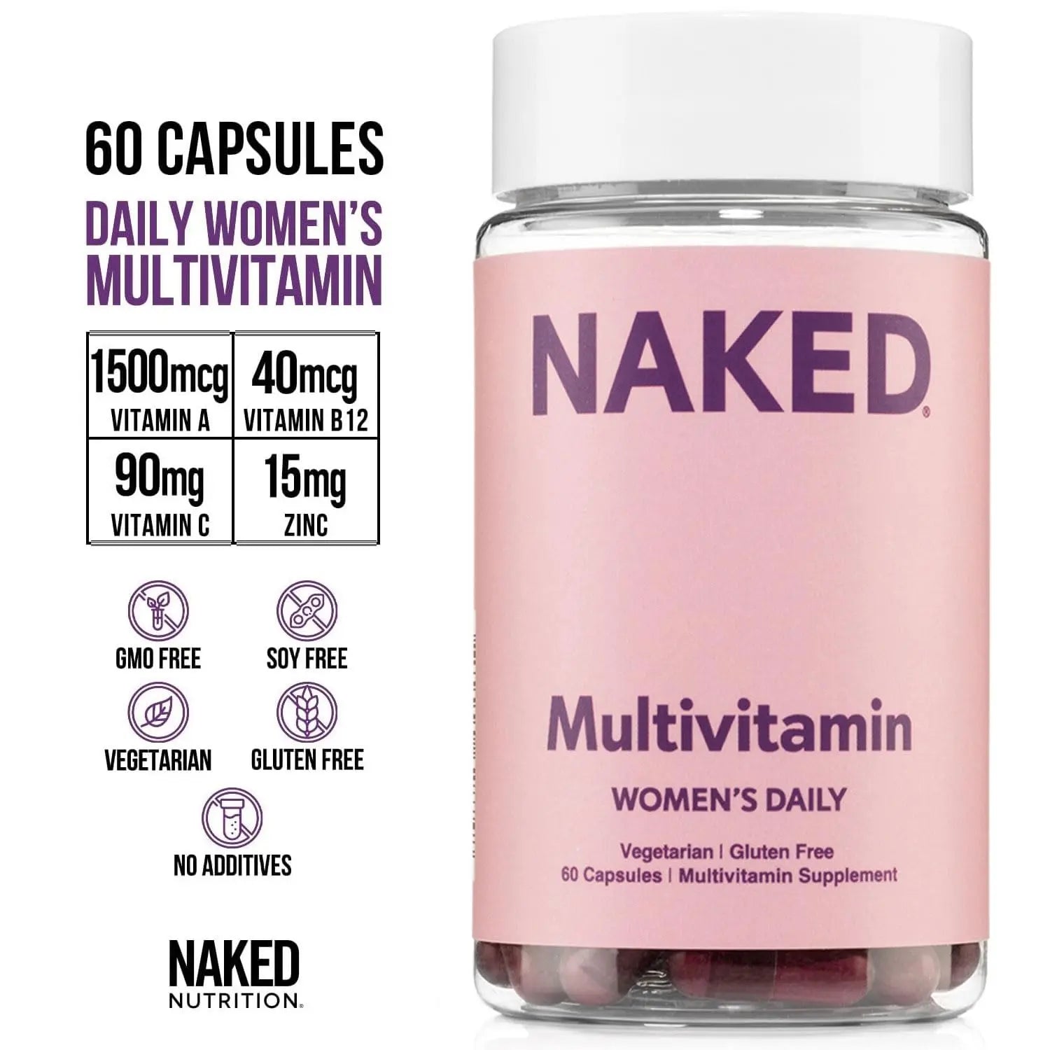 NAKED Nutrition Women's Multi - Daily Multivitamin - Vitamins A, C, E, Selenium, Zinc, Fruit and Super Green Extracts, to Boost Immune Support NAKED uk supplements