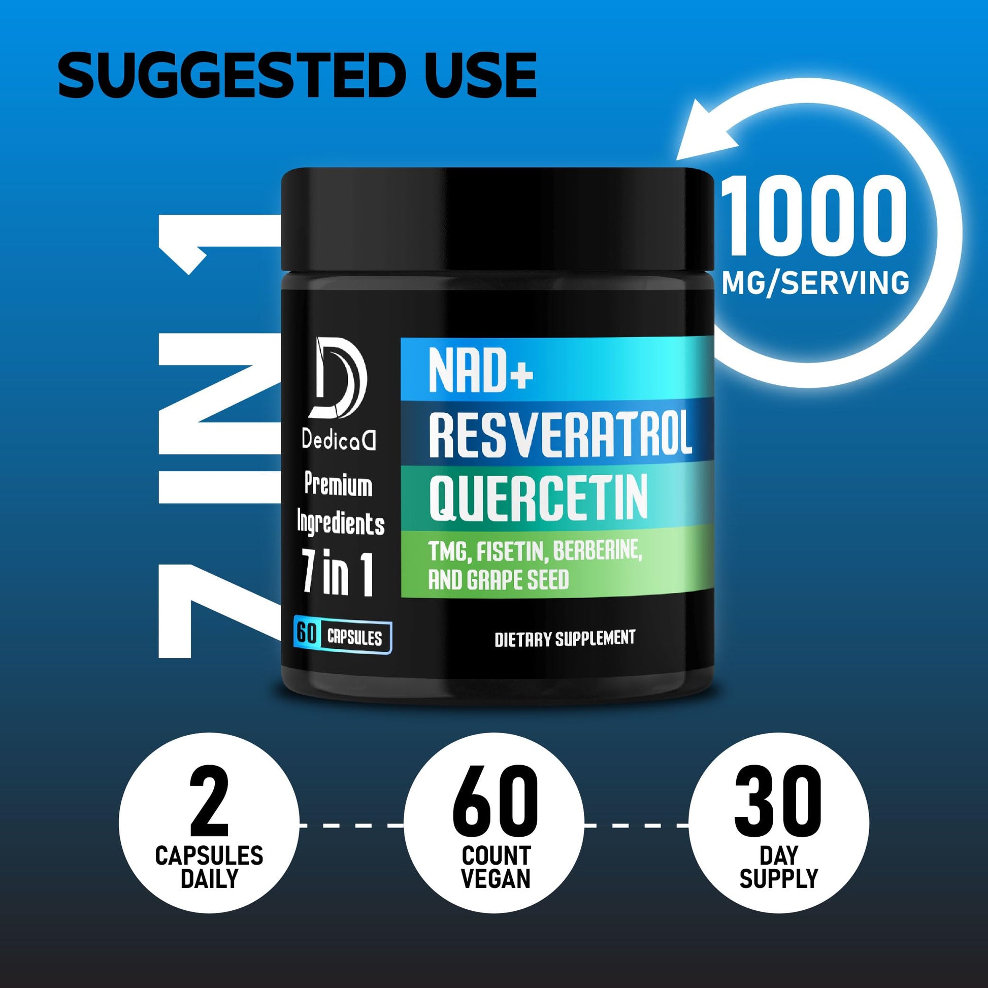 DEDICAD NAD.+ Supplement - Combined to Resveratrol, Quercetin, Berberine, Fisetin, TMG and Grape Seed - 60 Capsules DEDICAD uk supplements