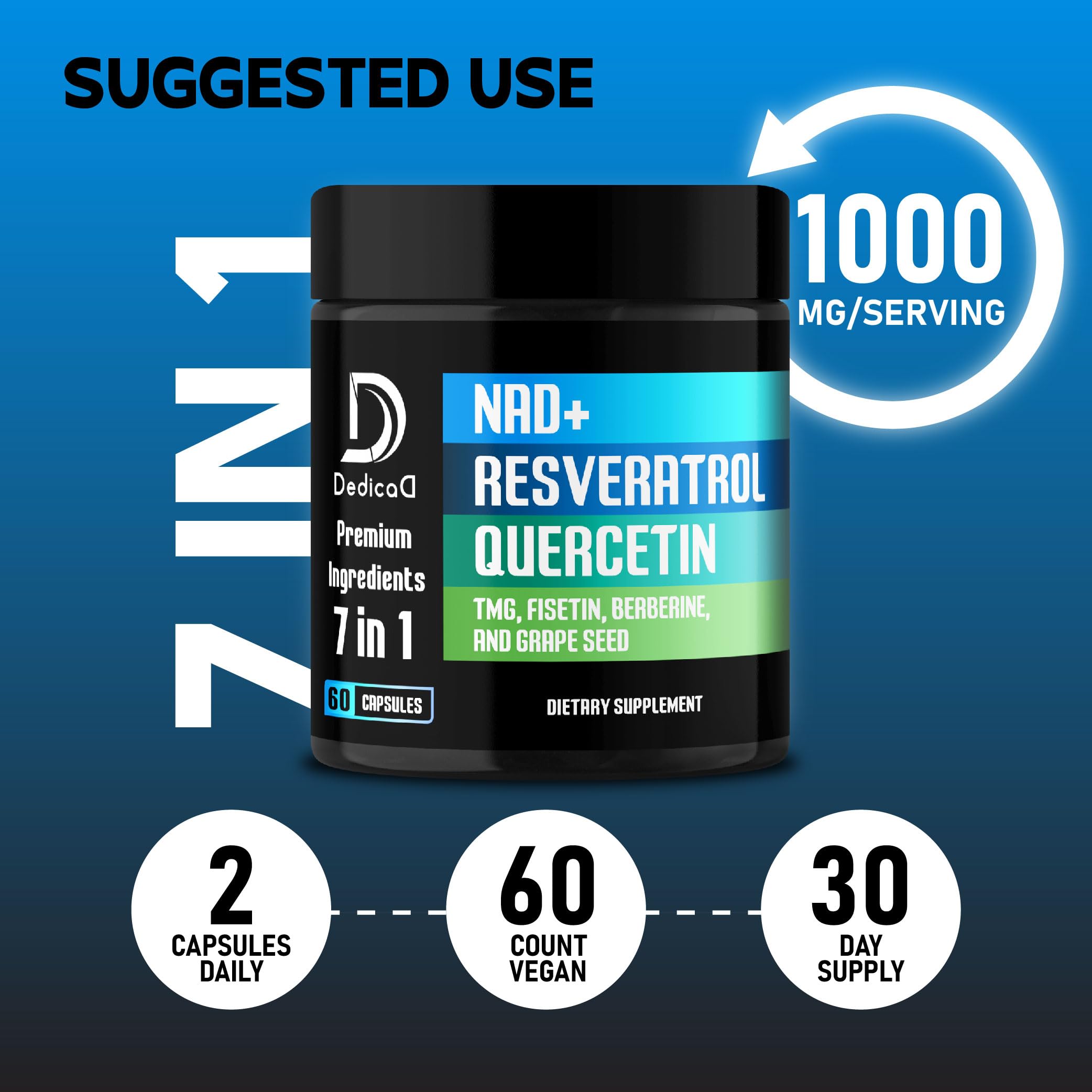 DEDICAD NAD.+ Supplement - Combined to Resveratrol, Quercetin, Berberine, Fisetin, TMG and Grape Seed - 60 Capsules DEDICAD uk supplements