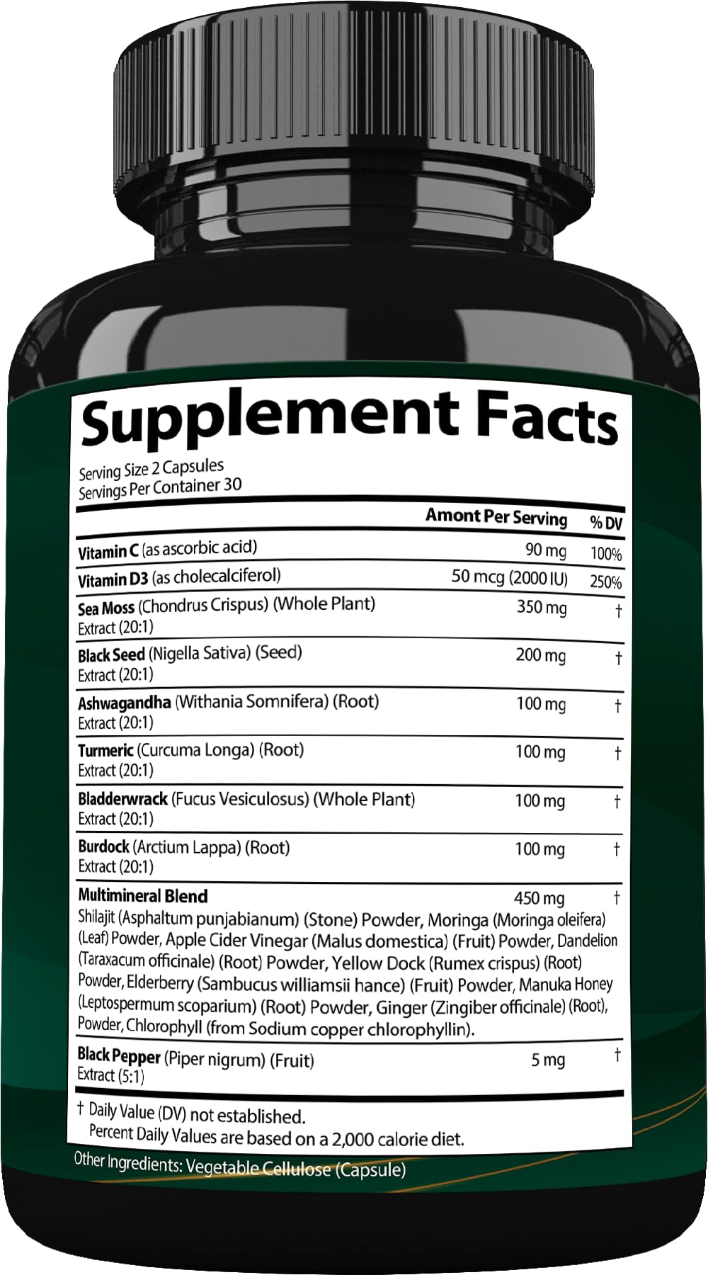 StrongVit Sea Moss Black Seed Oil Ashwagandha Ginger, Organic Sea Moss Capsules with Burdock Root, Irish Seamoss Pills with Bladderwrack, Advanced Multimineral Supplement, USA StrongVit uk supplements