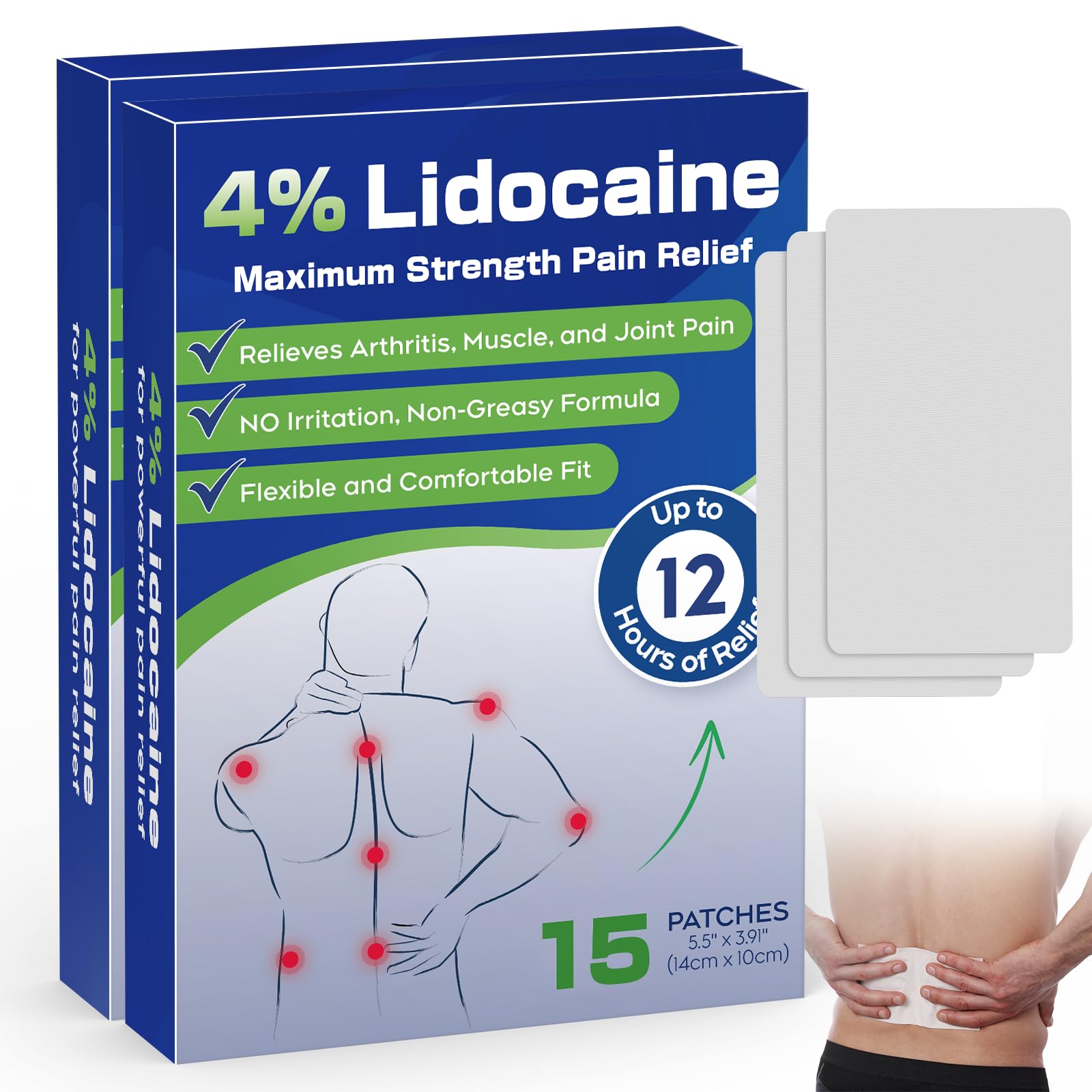 Uposiut 4% Lidocaine Pain Relief Patches 30 Count – Maximum Strength, 12 Hour Long Lasting, Flexible & Low Odor, for Back, Neck, Knee & Shoulder - 002AB Uposiut uk supplements