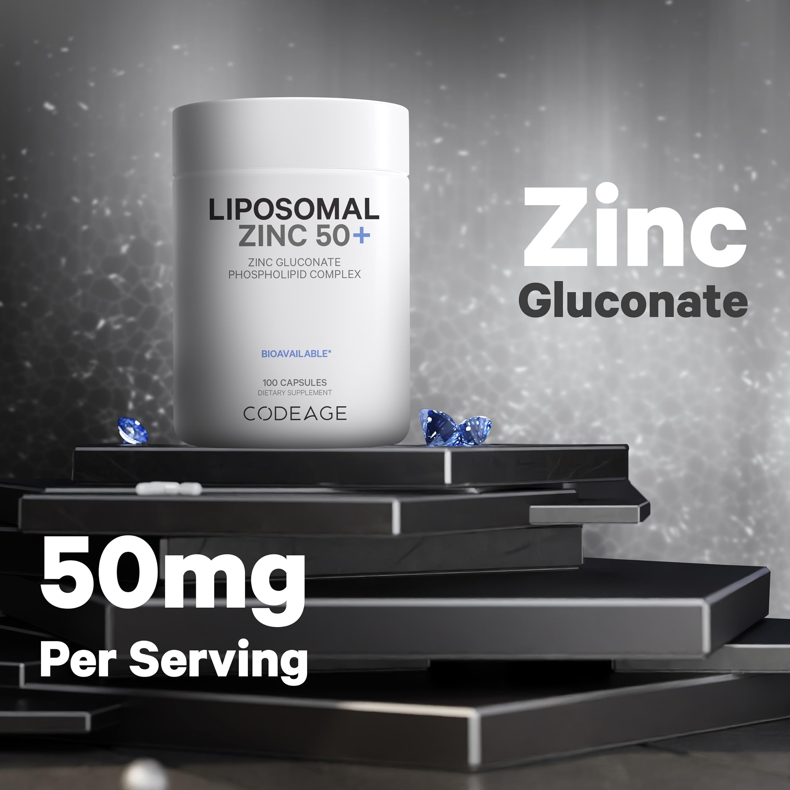 Codeage Liposomal Zinc Supplement – 3 Month Supply – One Per Day - 50 mg Zinc Gluconate Vitamin Pills - Essential Mineral Supplements Liposomal Delivery Matrix - Vegan Non-GMO - 100 Capsules Codeage uk supplements
