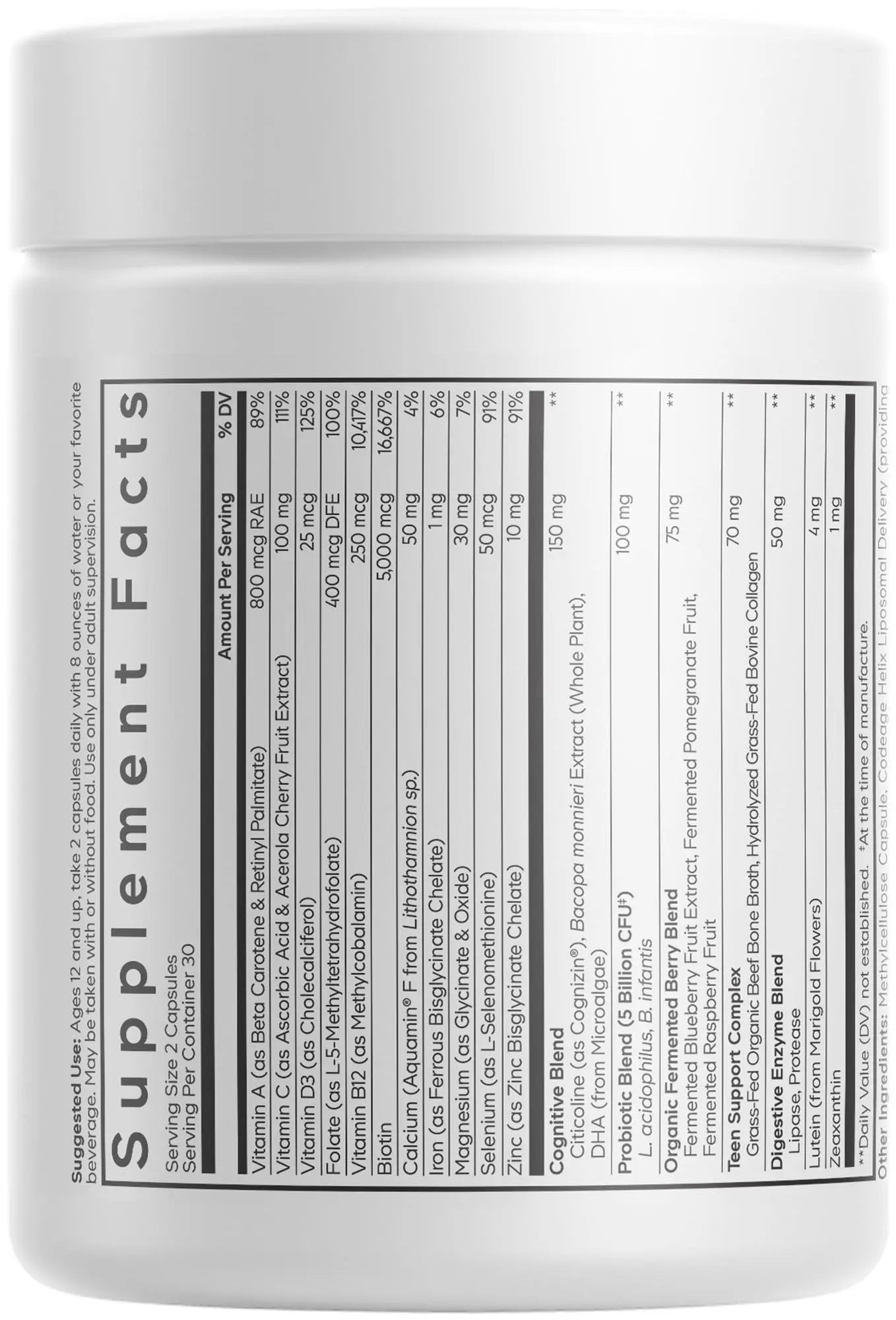 Codeage Teen Multivitamin+ Platinum Supplement - Vitamins A, C, D3, E, K2, B6, B12, Minerals, Probiotics, Citicoline Codeage uk supplements