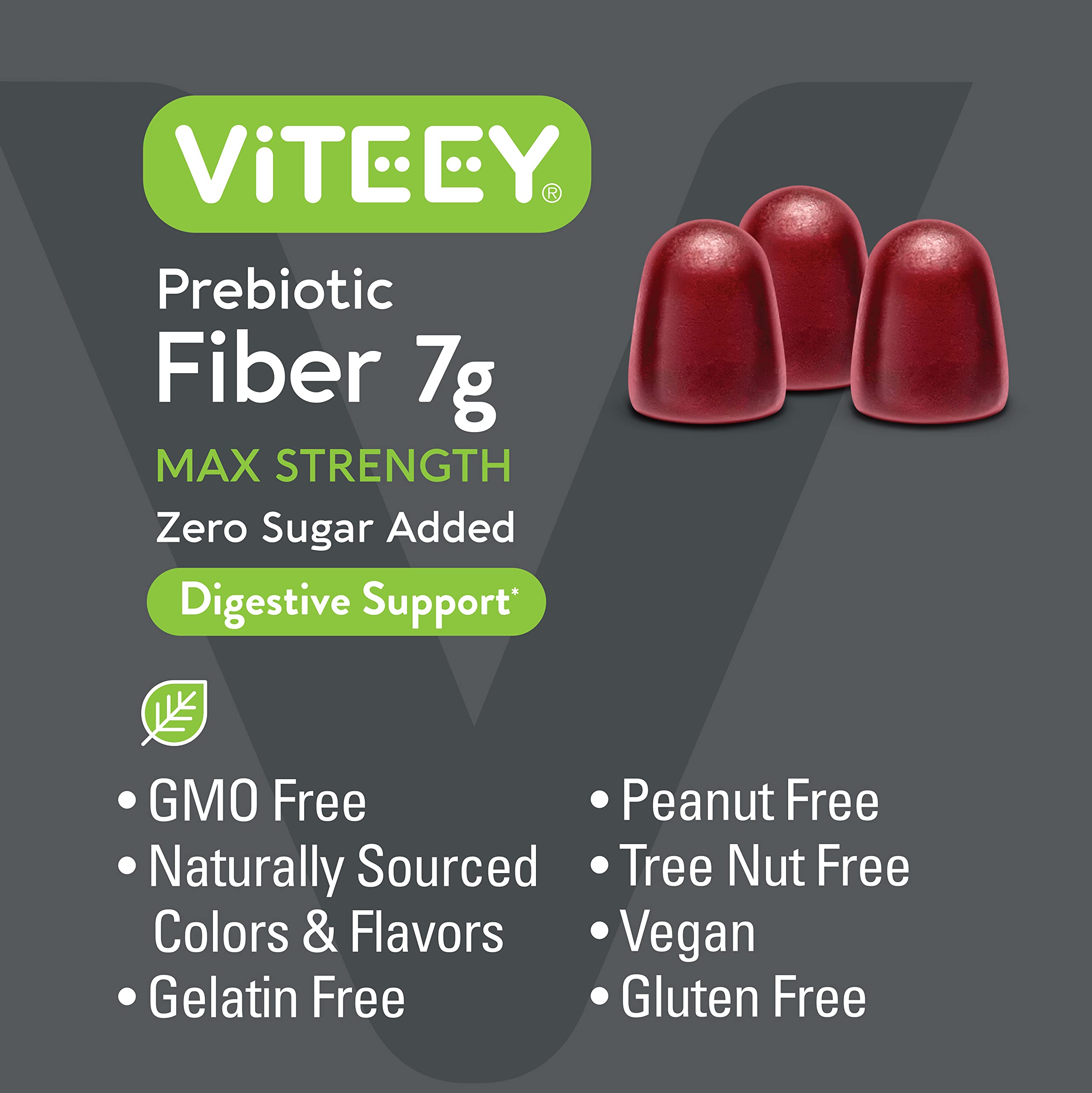 Prebiotic Fiber Gummies 7G Extra Strength [Zero Sugar Added] Digestive Heath Regularity Viteey uk supplements