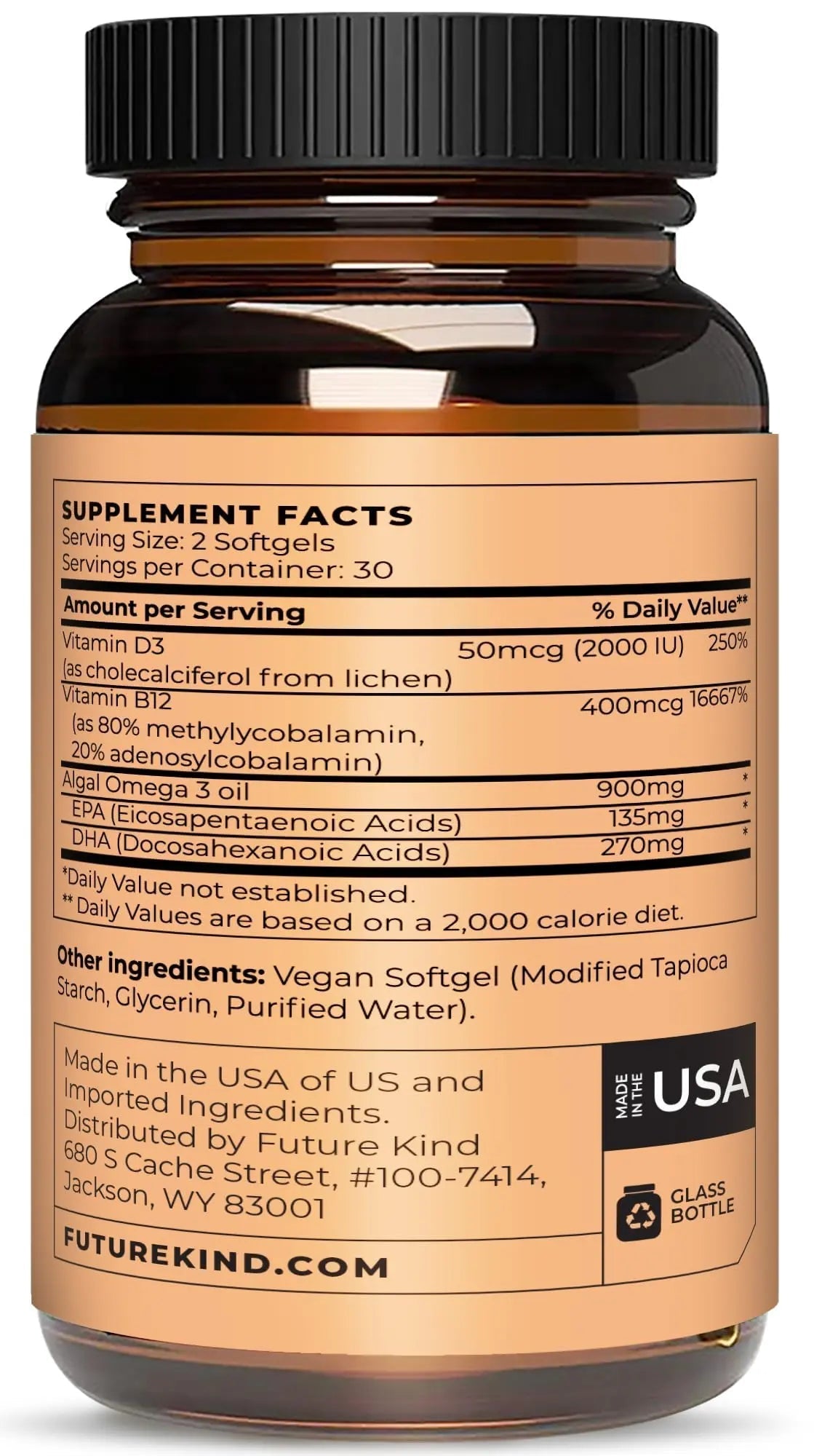 Future Kind Vegan Multivitamins - Glass Bottle & Made for Vegans with Omega 3 DHA, EPA, Vitamin B12 & D3 for Energy, Focus, & Mood (60 Softgels) Future Kind uk supplements