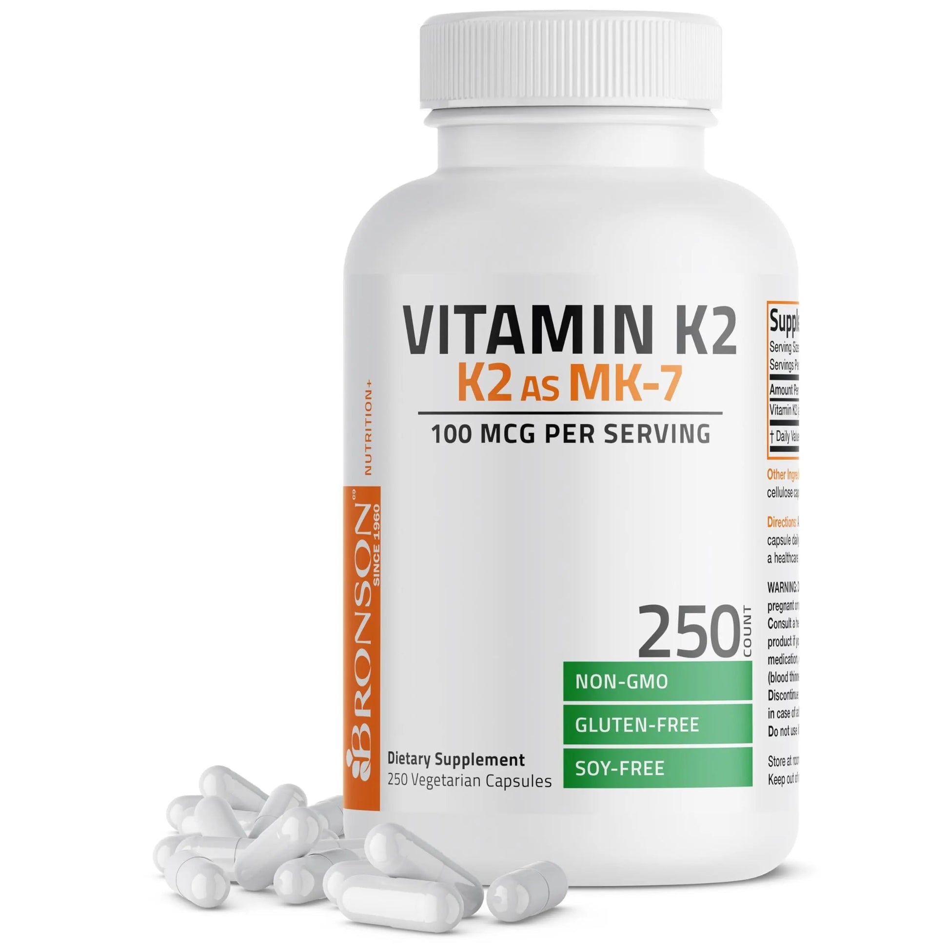 Bronson Vitamin K2 as MK-7 Menaquinone 100 mcg Non-GMO, 250 Capsules Bronson uk supplements