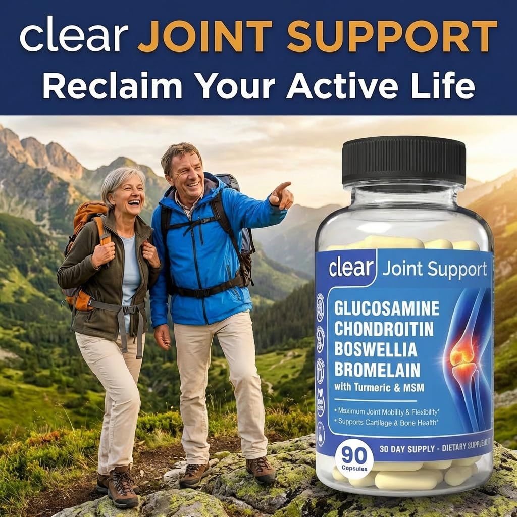 Clear Joint Support - 1500mg Glucosamine Chondroitin MSM - 8 in 1 Joint Health Supplement with Turmeric and Boswellia for Men & Women, Knee, Hip & Back Support, Made in USA, 90 Capsules Clear Probiotics uk supplements