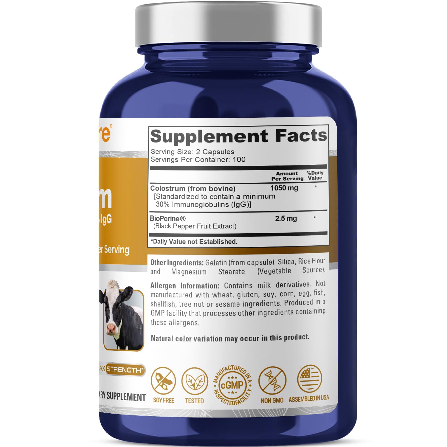NusaPure Colostrum 1050mg 30% IgG 200 capsules (Non-GMO, Soyfree) Bioperine NusaPure uk supplements