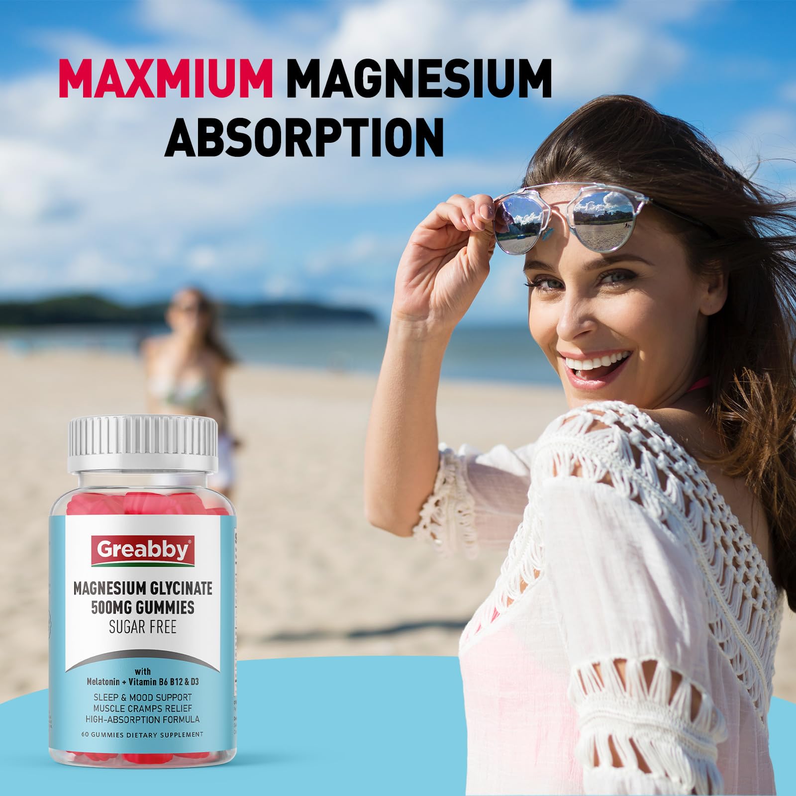 Greabby Magnesium Glycinate Gummies 500mg for Adults Sleep Support, Chewable Magnesium Gummies for Women & Men, Muscle Relief & Magnesium Supply (60 Count) GREABBY uk supplements