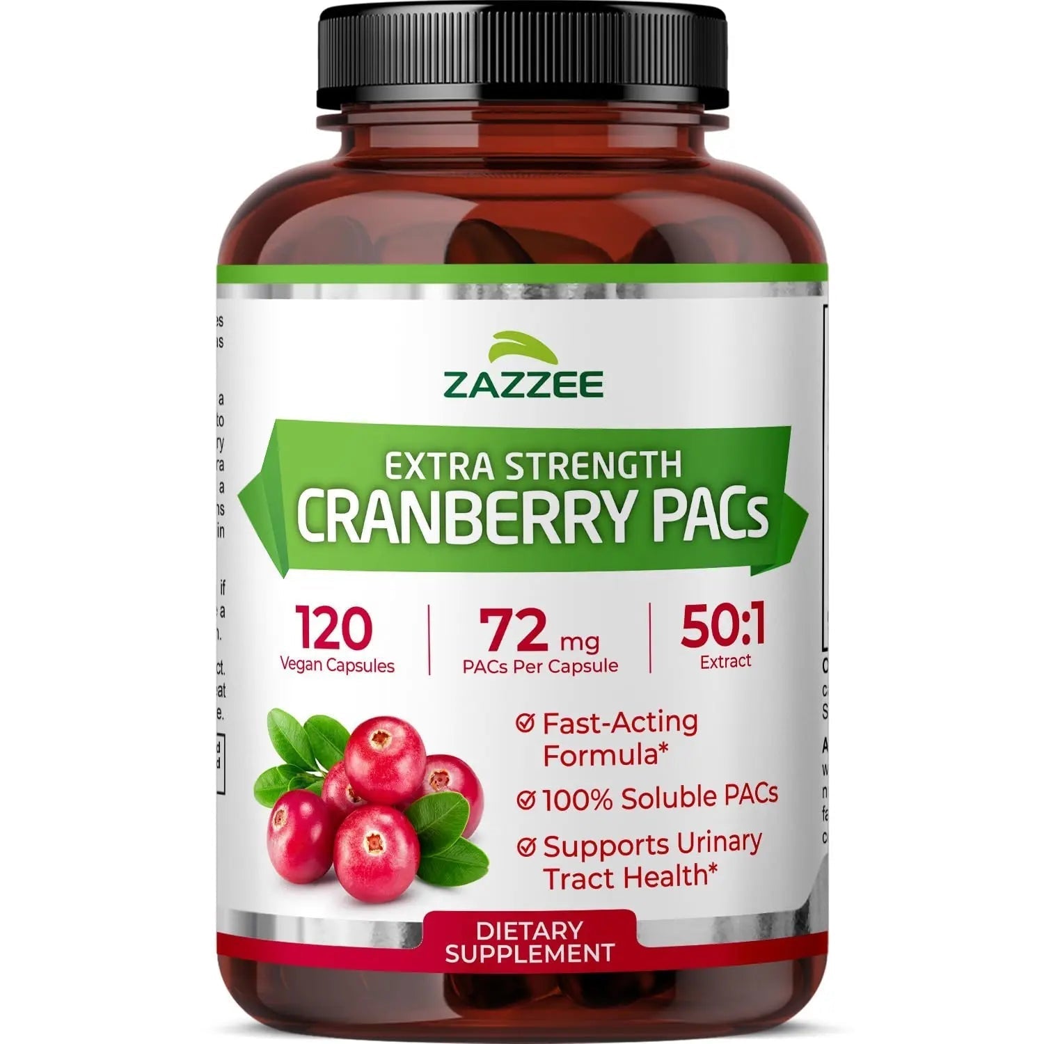 Zazzee Cranberry PACs, 72 mg PACs per Capsule, 2X Strength, 100% Soluble, 120 Vegan Capsules, 50:1 Extract, 18,200 mg Strength, Fast-Acting, Effective Urinary Tract Support, Made in The USA Zazzee uk supplements
