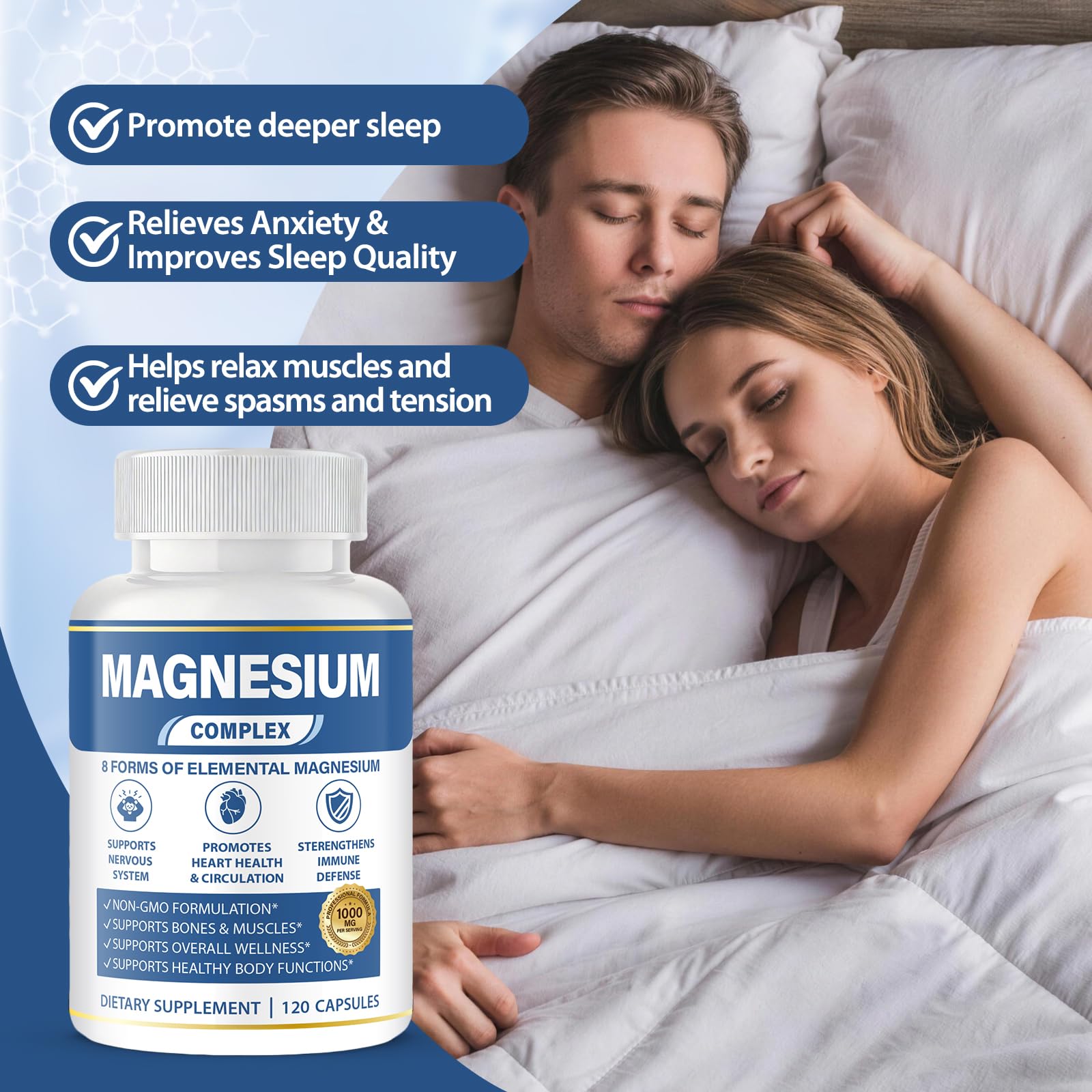 1000mg Magnesium Complex 8 in 1 for Women & Men – Magnesium Glycinate, Citrate, Malate, Taurate, Oxide, Carbonate, Aspartate, Orotate – Vegan Non-GMO, for Sleep, Fatigue & Heart Health, 120 Capsules BOSNETHUINH uk supplements