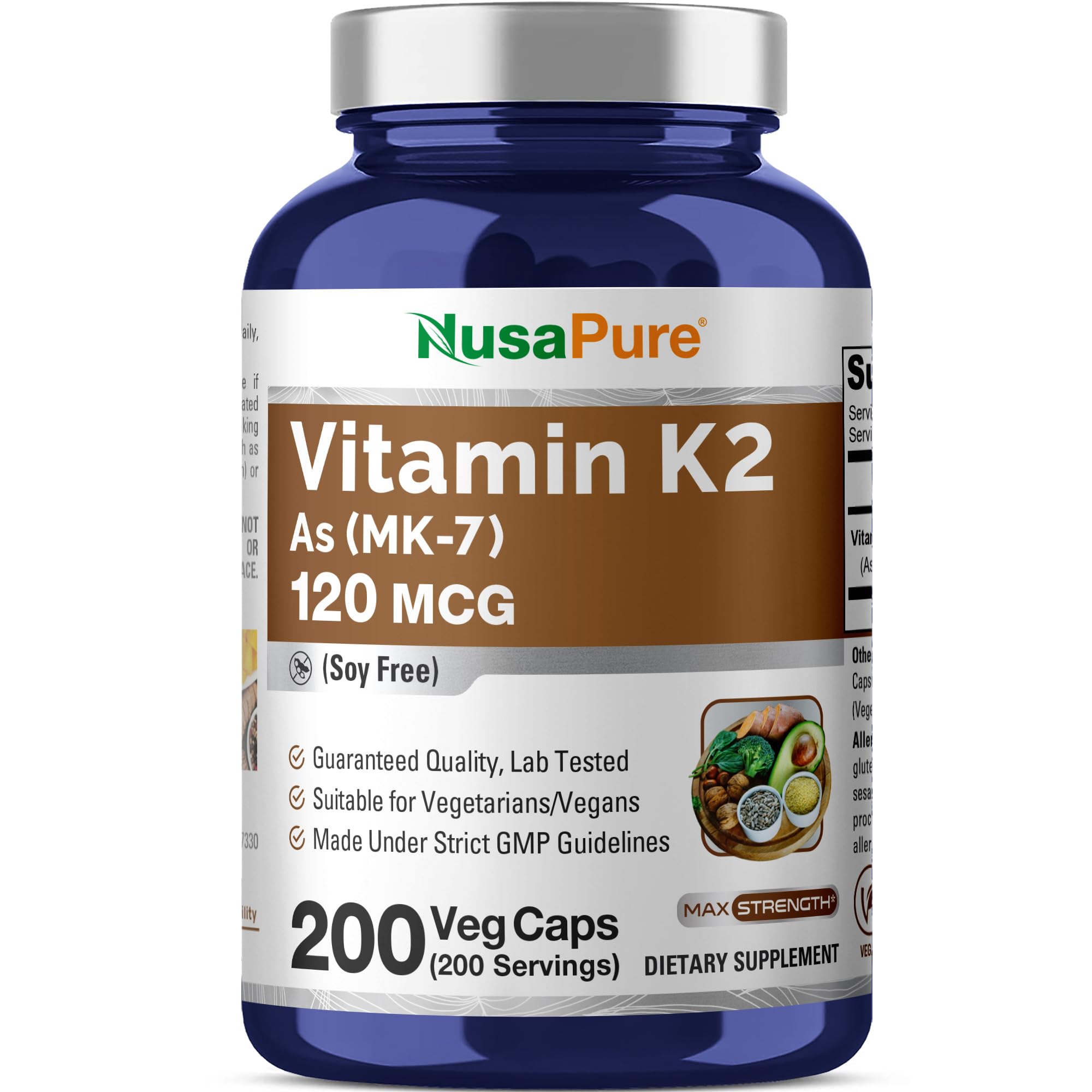 NusaPure Vitamin K2 MK7 120 mcg 200 Veggie Caps (Soy Free, Non-GMO, Vegan) NusaPure uk supplements