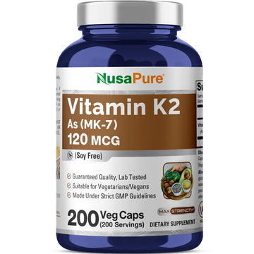 NusaPure Vitamin K2 MK7 120 mcg 200 Veggie Caps (Soy Free, Non-GMO, Vegan) NusaPure uk supplements