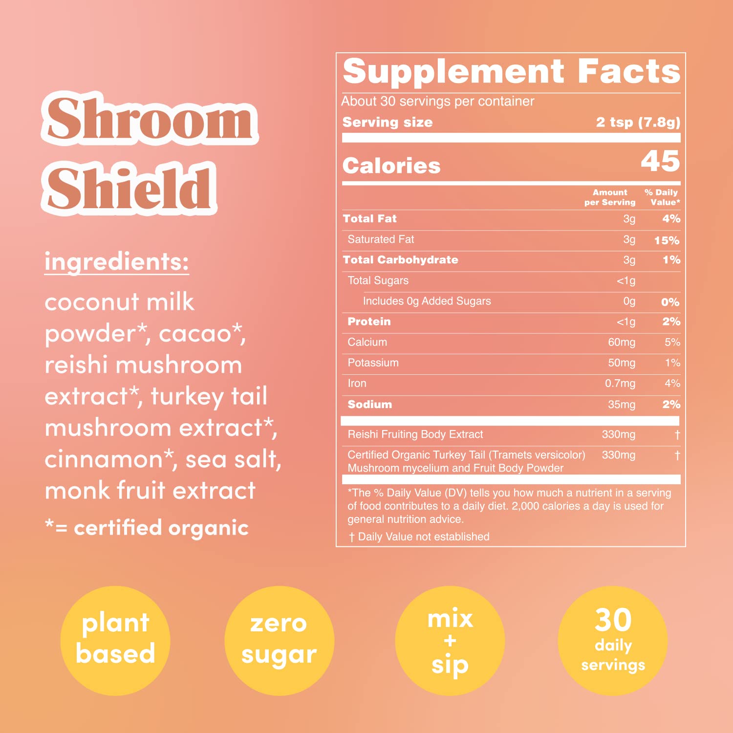 GOLDE Shroom Shield - Plant Based Superfood Blend w/Turkey Tail Mushroom & Reishi Mushroom Extract - Stress Defense - Antioxidants & Prebiotics - Vegan, Keto, & Sugar-Free Hot Cocoa - 30 Servings GOLDE uk supplements