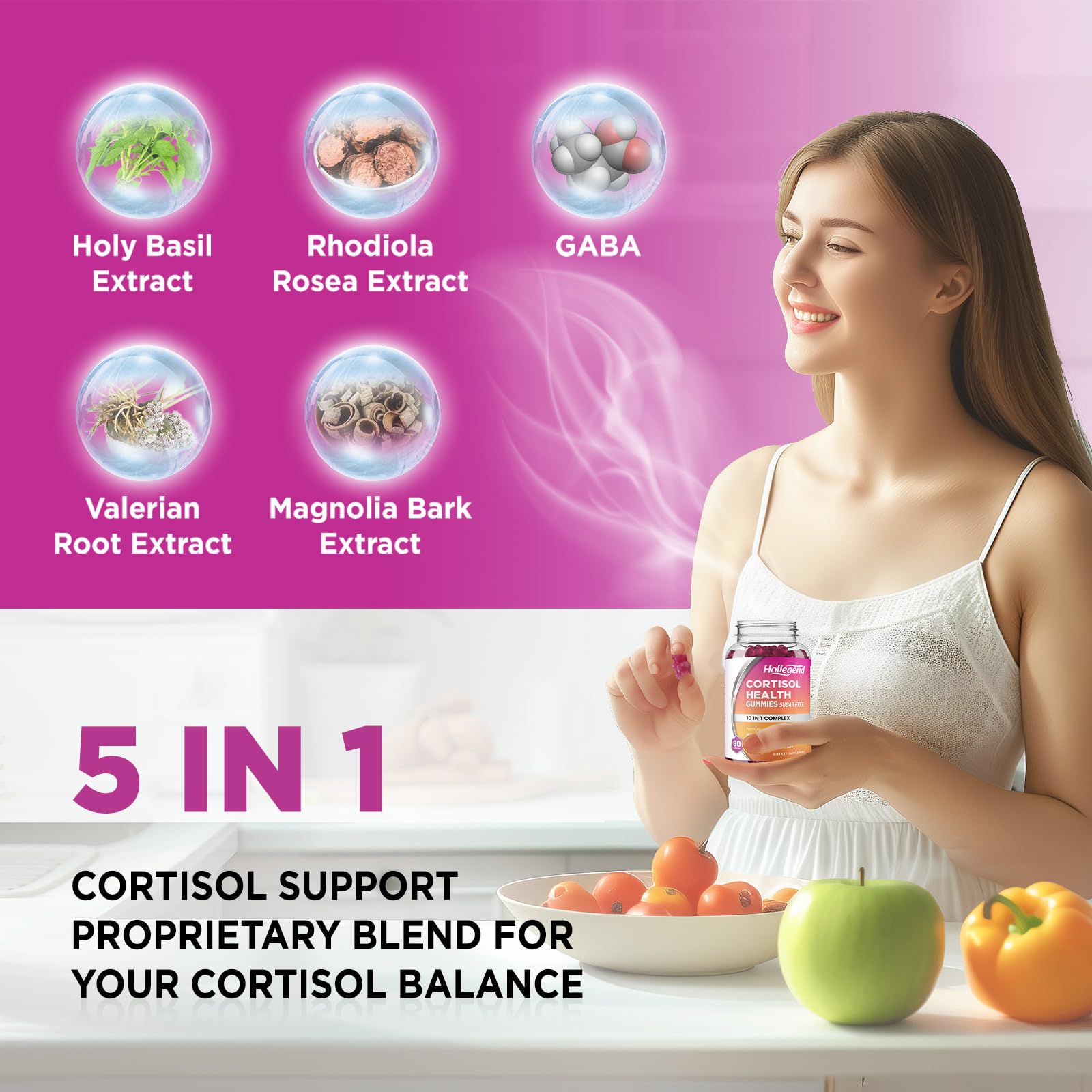 HOLLEGEND Cortisol Supplements for Women Men, Cortisol Gummies with Ashwagandha, Magnesium, L-Theanine, Phosphatidylserine, B6 for Cortisol Detox, Relaxation, Sleep, Focus, Sugar-Free, Vegan, 60 HOLLEGEND uk supplements