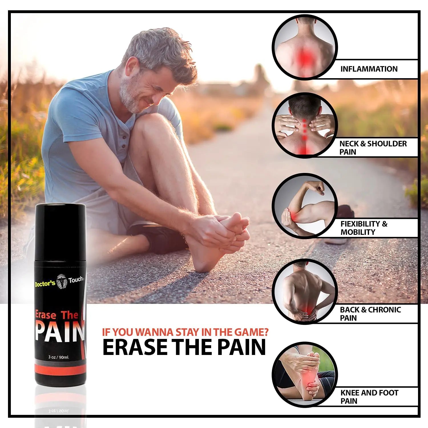 Doctor's Touch Erase The Pain Relief Roll On - Fast Acting Topical Pain Relief Roll On for Nerves, Joints, All Muscle Soreness and Discomfort - Roll on Muscle Pain Relief Doctor's Touch uk supplements