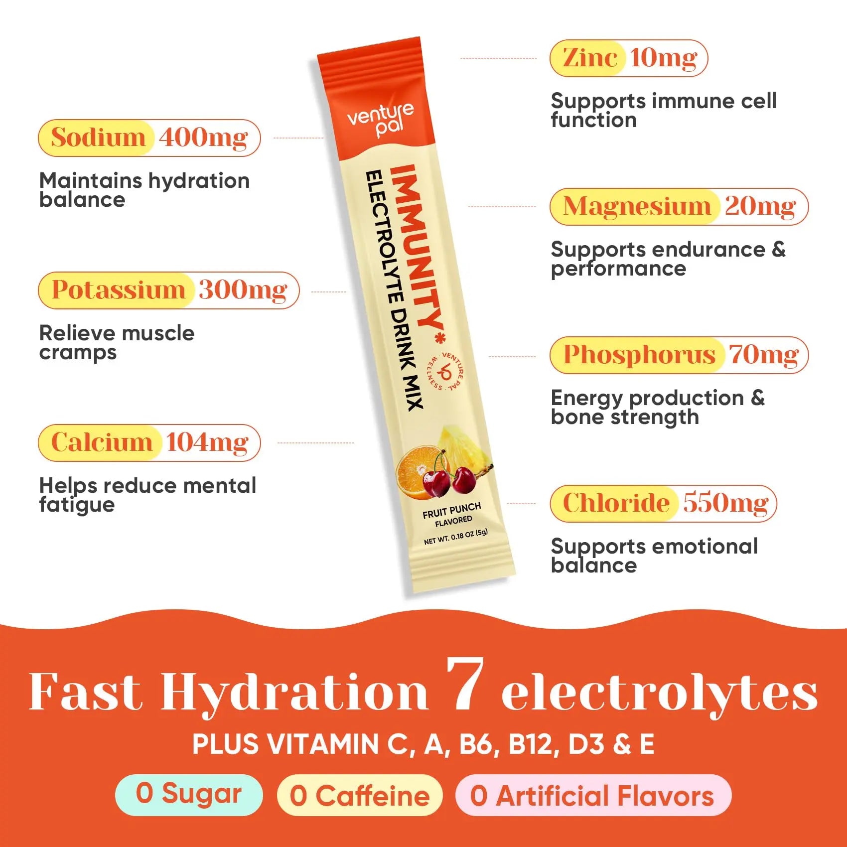 Venture Pal 2-in-1 Hydration + Immune Electrolytes Powder Packets with 7 Electrolytes & 6 Vitamins, Elderberry, Turmeric, Echinacea | Liquid Daily IV Drink Mix Venture Pal uk supplements