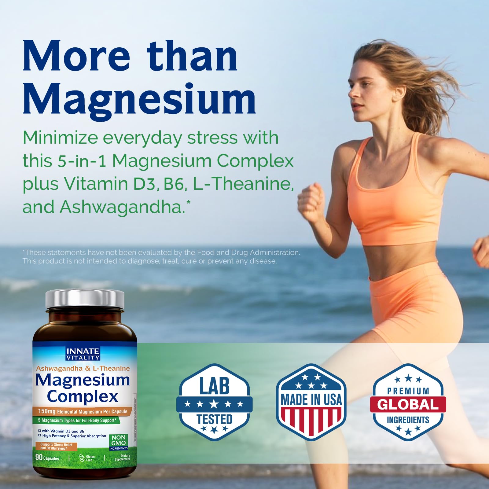 Innate Vitality Magnesium Complex, Magnesium Glycinate Citrate Malate Taurate with Ashwagandha L-Theanine Vitamin D3 & B6, High Absorption, Full Spectrum, Bones Stress Sleep Support, 90 caps Innate Vitality uk supplements
