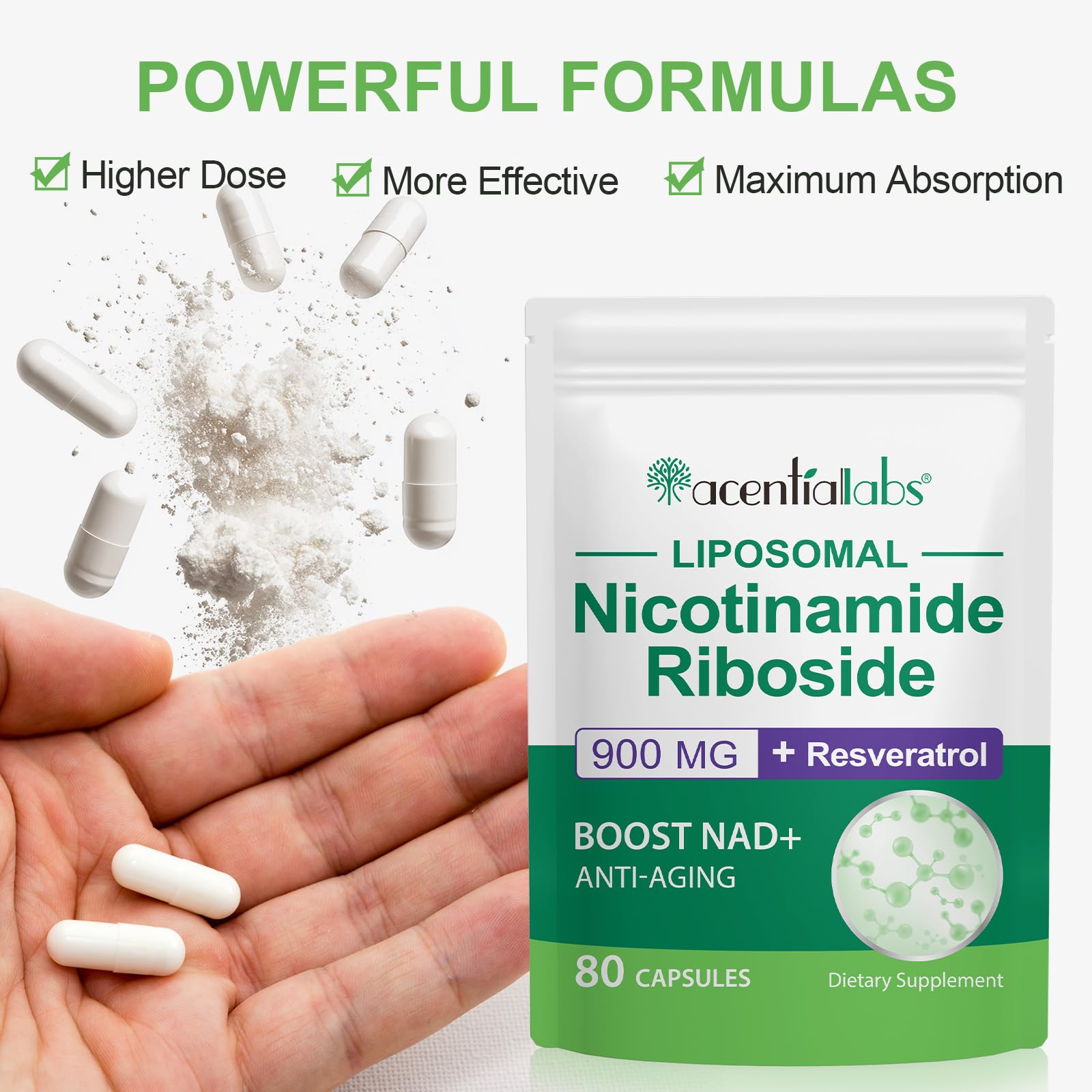 XINSZLIN NAD Supplement, NAD+ Nicotinamide Riboside Resveratrol 900mg, Dietary Supplement for Healthy Cellular Function, NAD+ Fuels Cellular Defense and Cctivates Anti-Aging Genes 80 Capsules XINSZLIN uk supplements