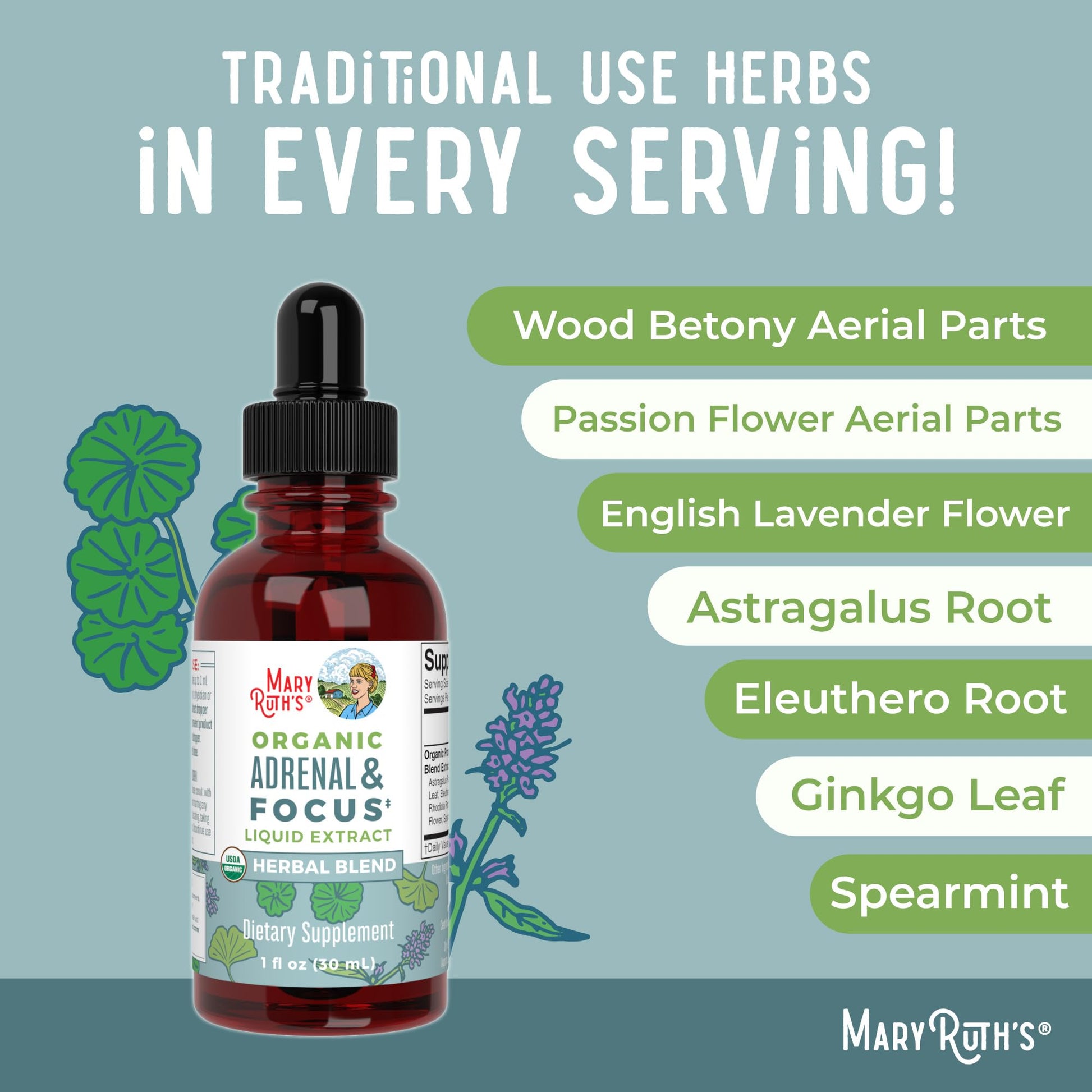 MaryRuth Organics - USDA Organic Brain Nootropic Supplement for Adults with Ginkgo Biloba & Astragalus | Focus & Adrenal Support | Brain & Memory Drops | Vegan | Non-GMO | Gluten Free | 30 Servings MARYRUTH'S uk supplements