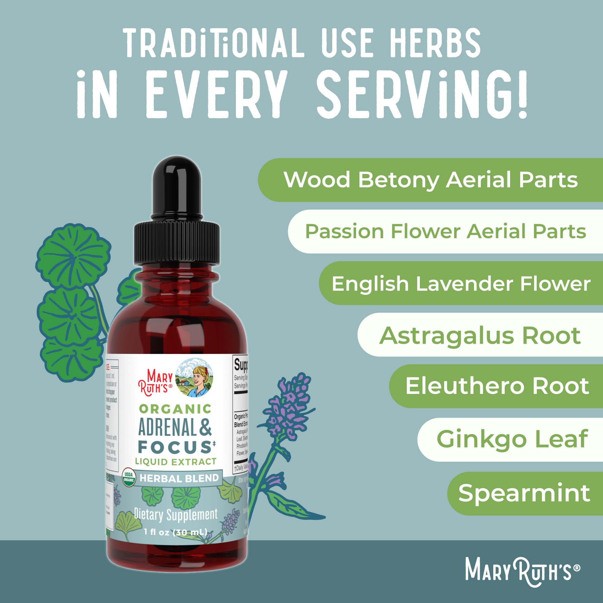 MaryRuth Organics - USDA Organic Brain Nootropic Supplement for Adults with Ginkgo Biloba & Astragalus | Focus & Adrenal Support | Brain & Memory Drops | Vegan | Non-GMO | Gluten Free | 30 Servings MARYRUTH'S uk supplements